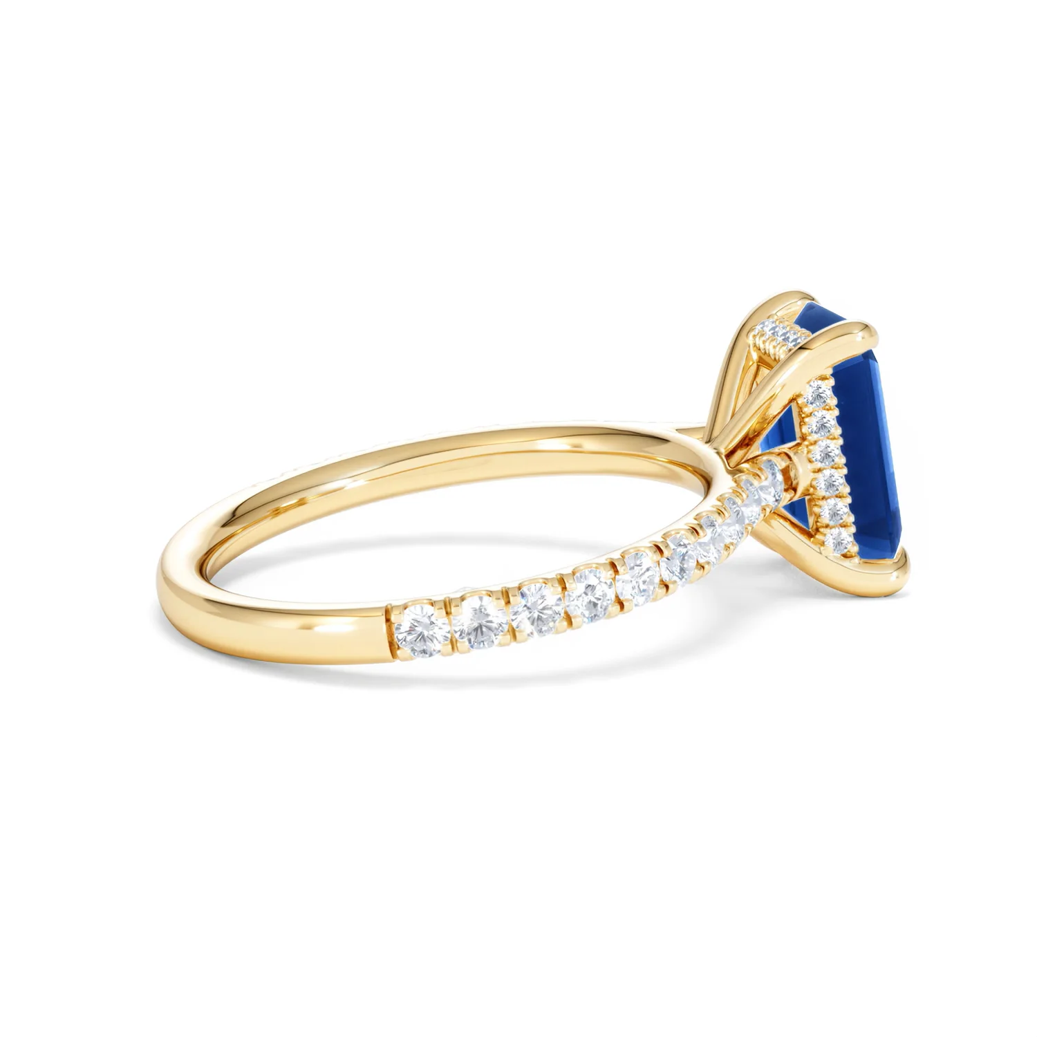 Amora Gem 2.50ct Emerald Cut Lab Sapphire Hidden Halo Engagement Ring with Side Stones in 18K Yellow Gold - Image 33