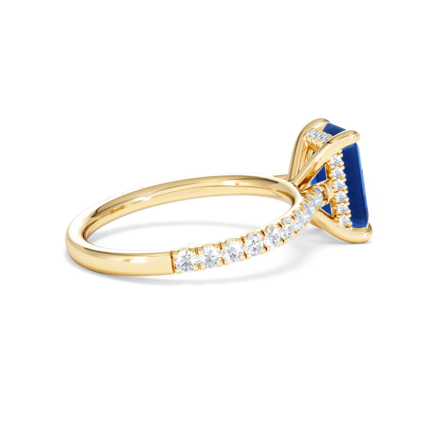 Amora Gem 2.50ct Emerald Cut Lab Sapphire Hidden Halo Engagement Ring with Side Stones in 18K Yellow Gold - Image 34