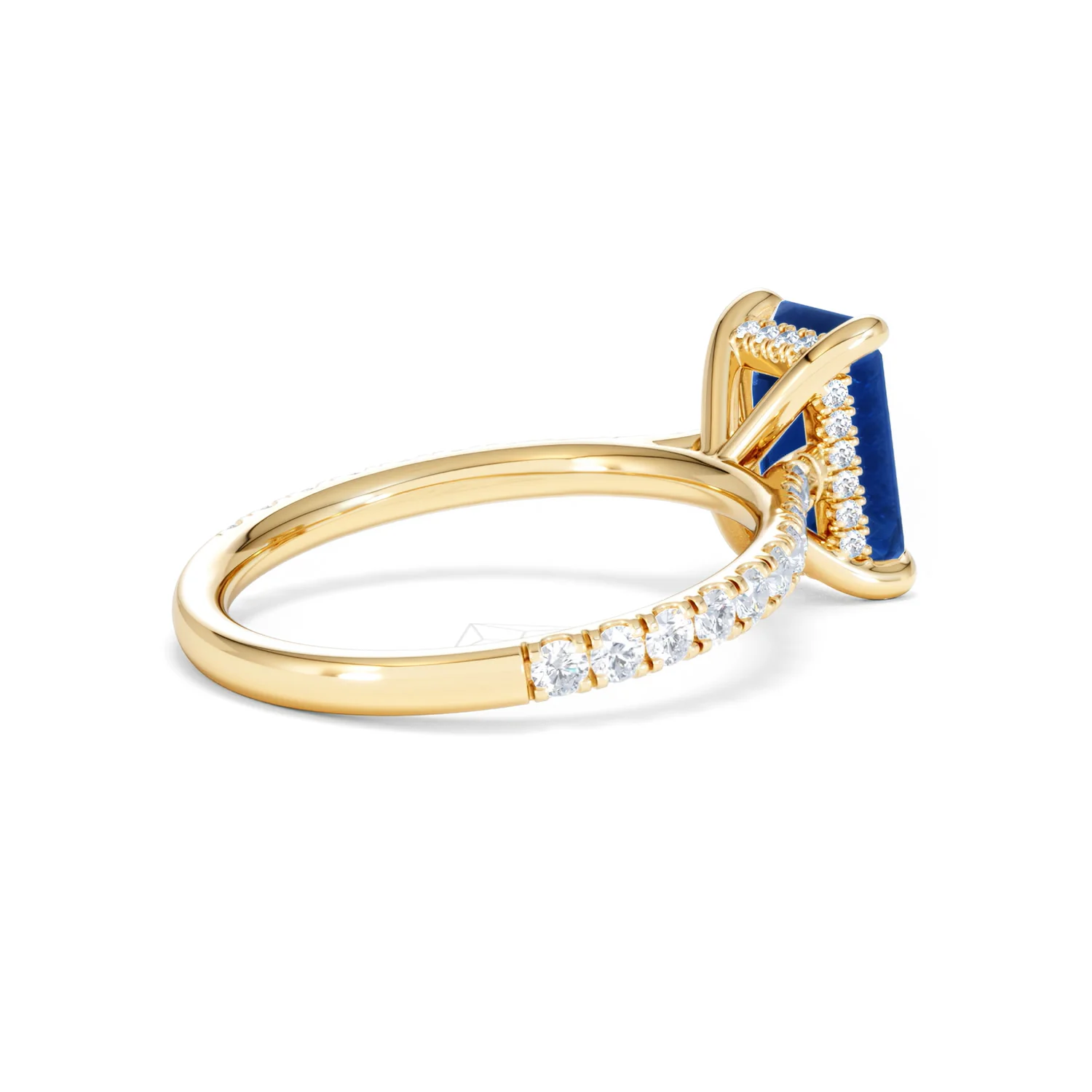Amora Gem 2.50ct Emerald Cut Lab Sapphire Hidden Halo Engagement Ring with Side Stones in 18K Yellow Gold - Image 37