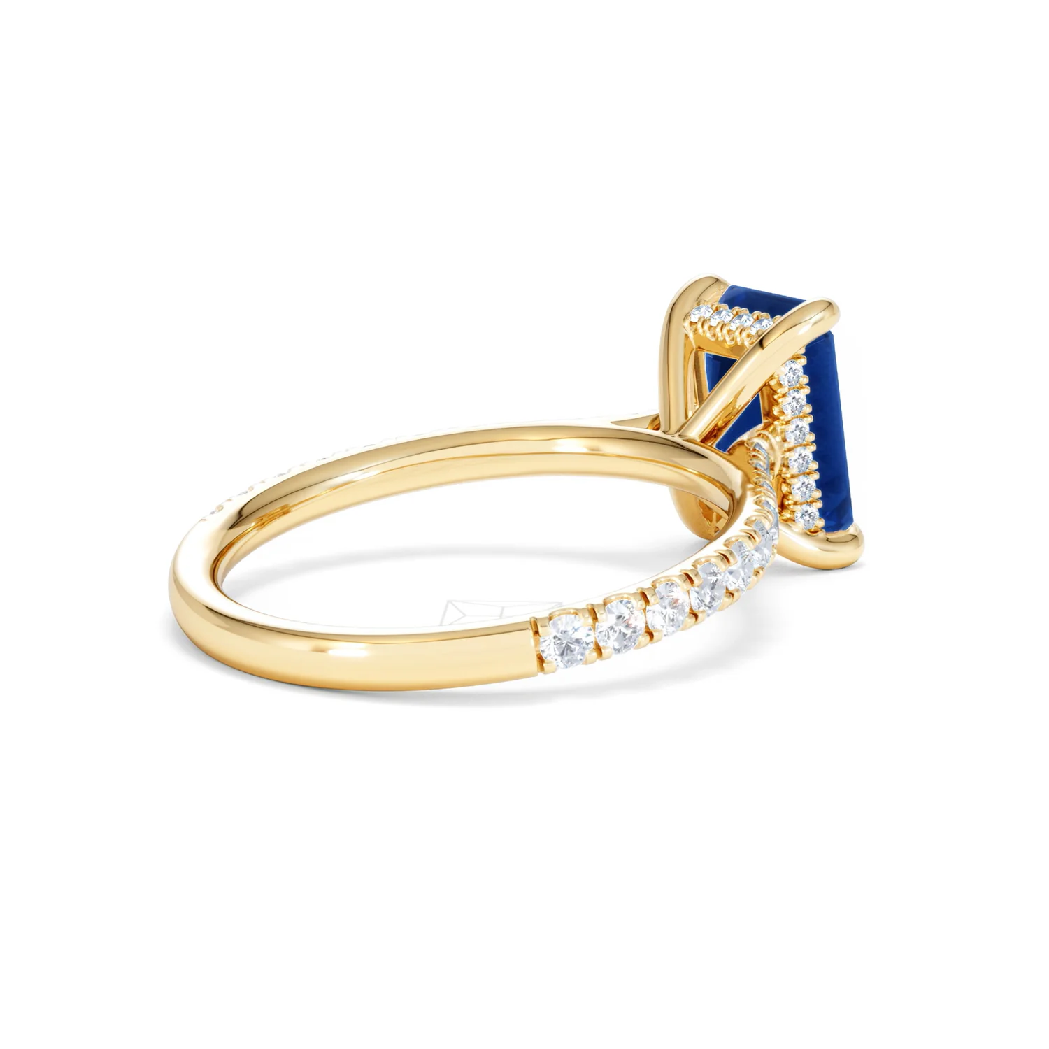 Amora Gem 2.50ct Emerald Cut Lab Sapphire Hidden Halo Engagement Ring with Side Stones in 18K Yellow Gold - Image 38
