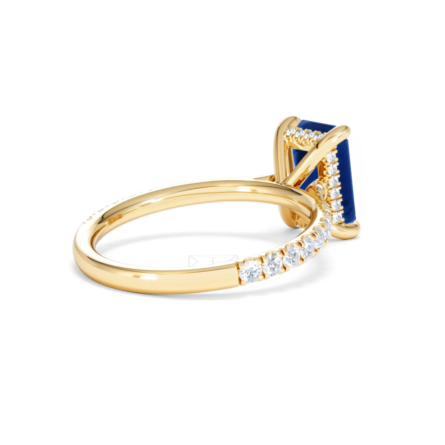 Amora Gem 2.50ct Emerald Cut Lab Sapphire Hidden Halo Engagement Ring with Side Stones in 18K Yellow Gold - Image 39