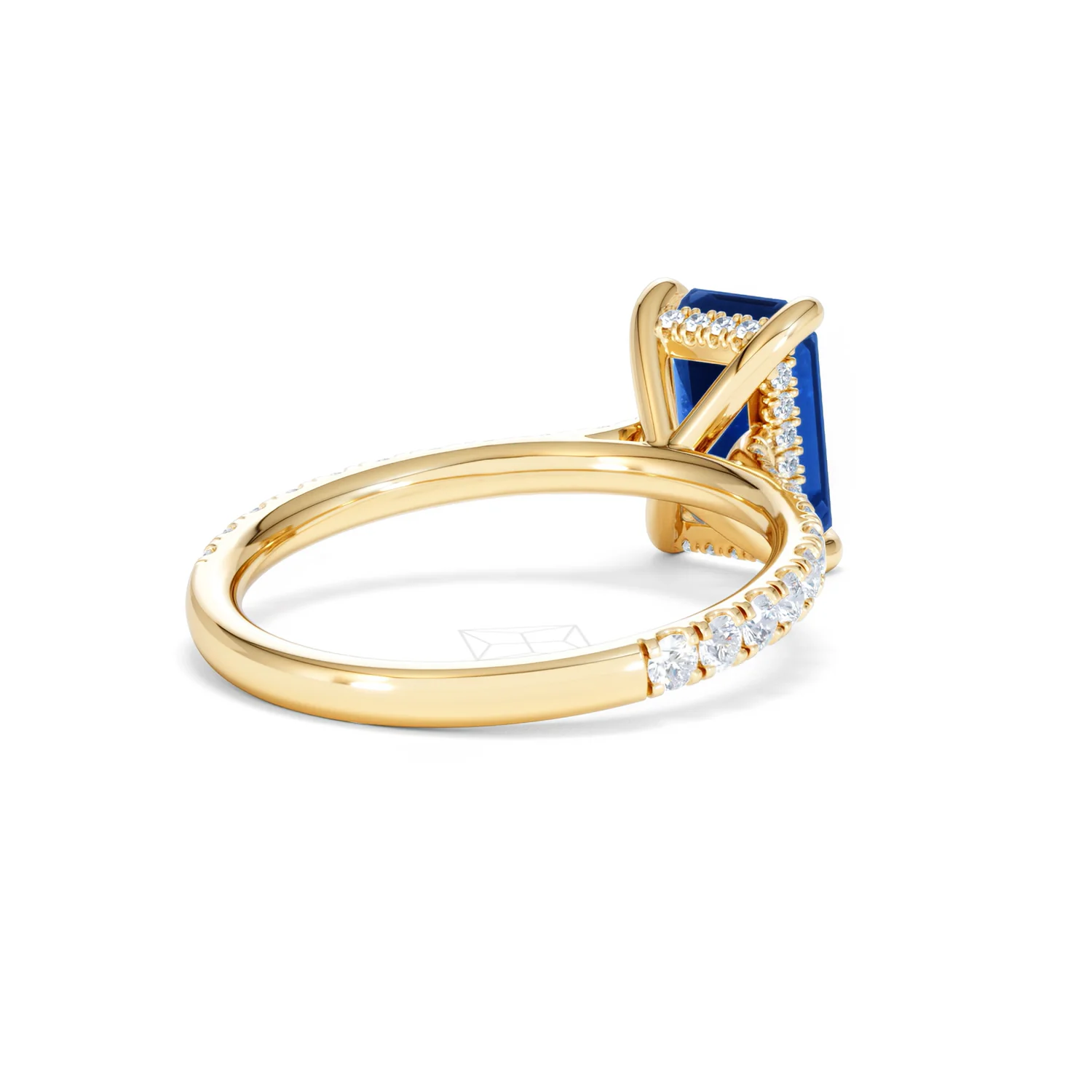 Amora Gem 2.50ct Emerald Cut Lab Sapphire Hidden Halo Engagement Ring with Side Stones in 18K Yellow Gold - Image 41