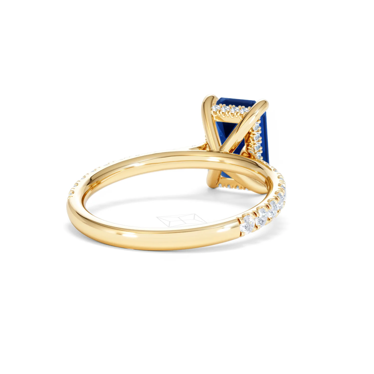 Amora Gem 2.50ct Emerald Cut Lab Sapphire Hidden Halo Engagement Ring with Side Stones in 18K Yellow Gold - Image 43
