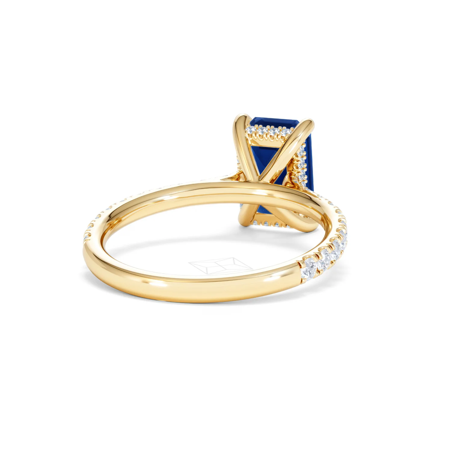 Amora Gem 2.50ct Emerald Cut Lab Sapphire Hidden Halo Engagement Ring with Side Stones in 18K Yellow Gold - Image 44