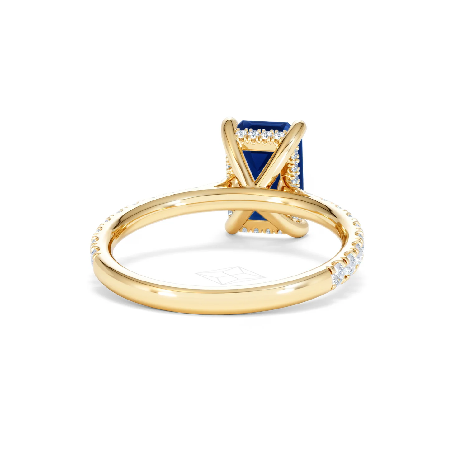 Amora Gem 2.50ct Emerald Cut Lab Sapphire Hidden Halo Engagement Ring with Side Stones in 18K Yellow Gold - Image 46