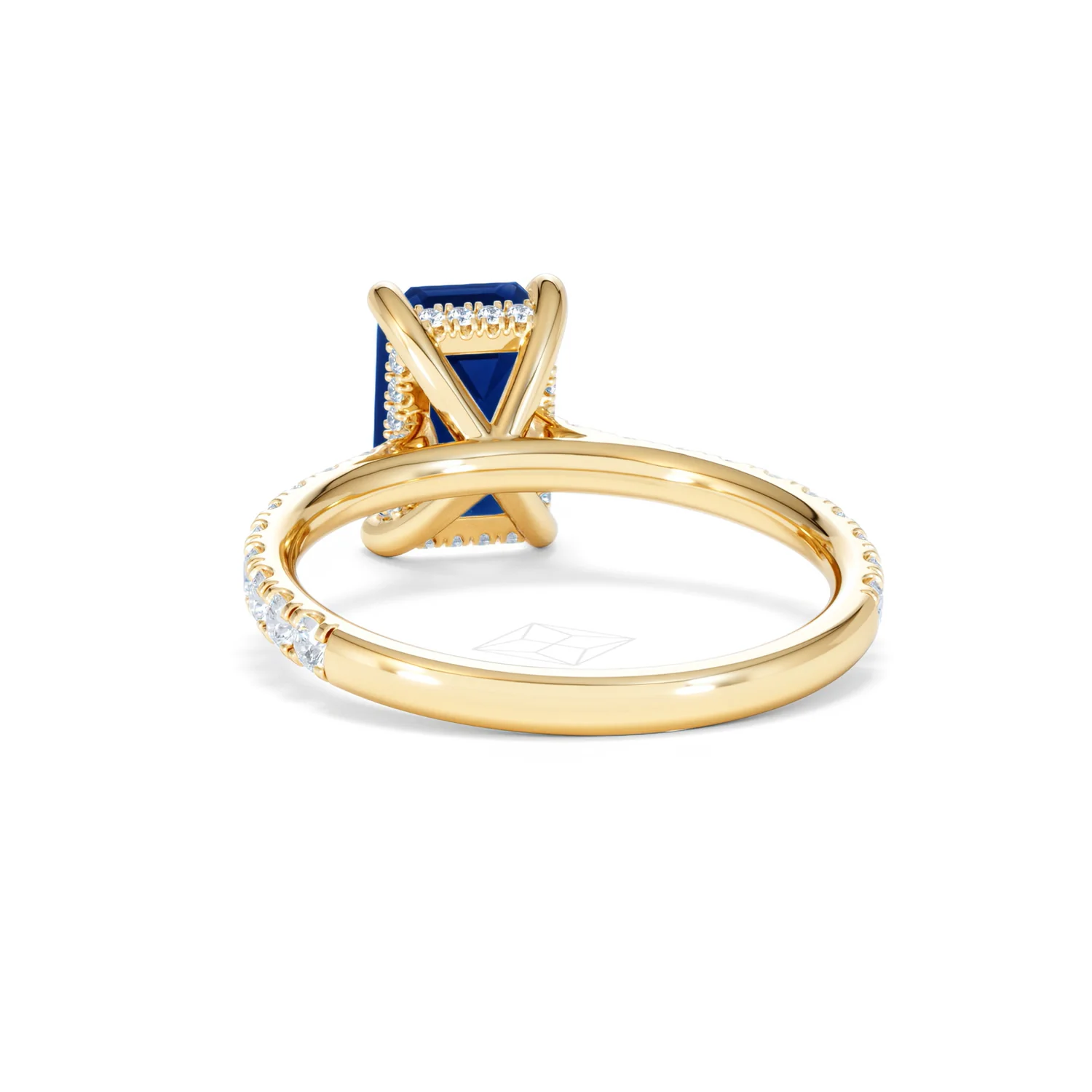 Amora Gem 2.50ct Emerald Cut Lab Sapphire Hidden Halo Engagement Ring with Side Stones in 18K Yellow Gold - Image 52