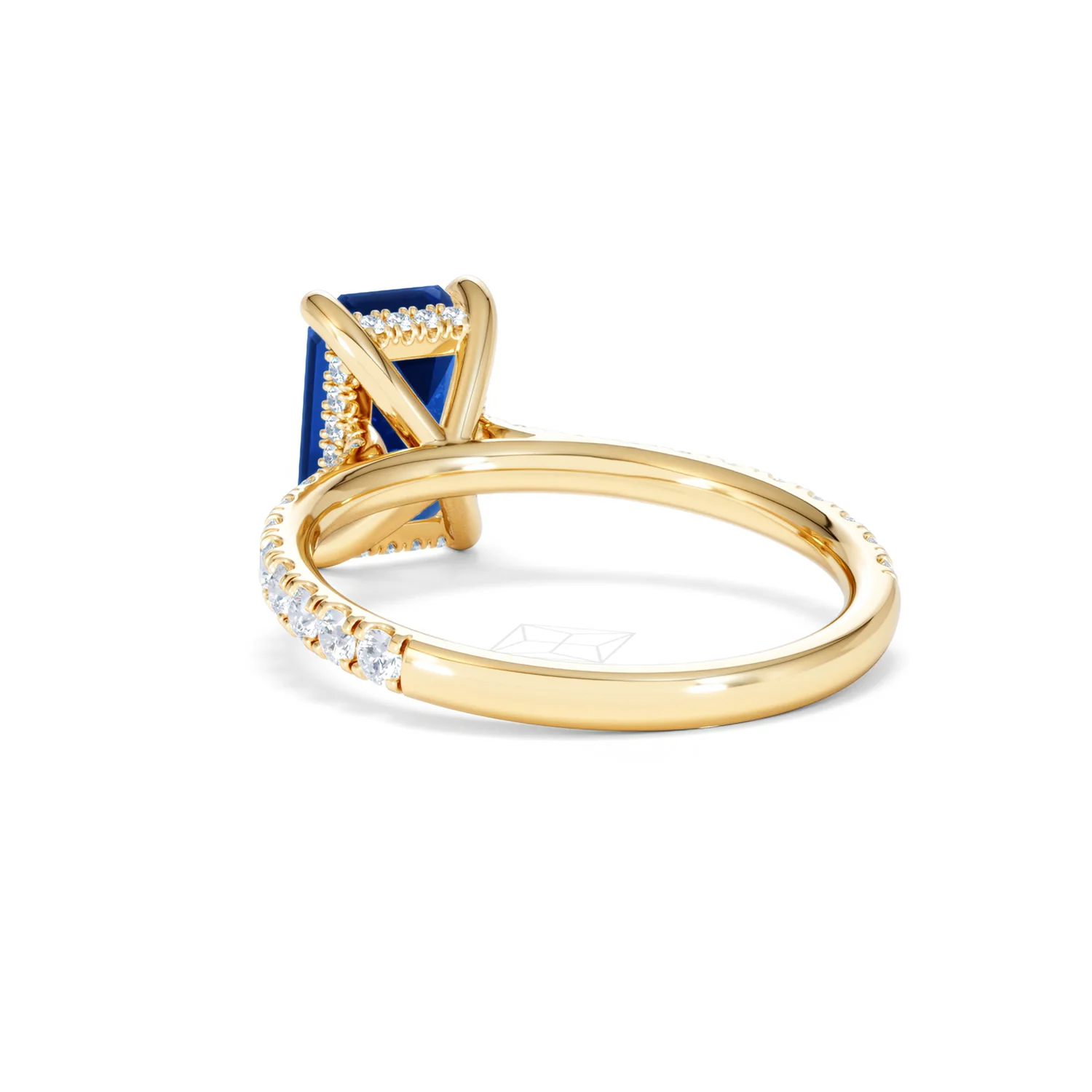 Amora Gem 2.50ct Emerald Cut Lab Sapphire Hidden Halo Engagement Ring with Side Stones in 18K Yellow Gold - Image 55