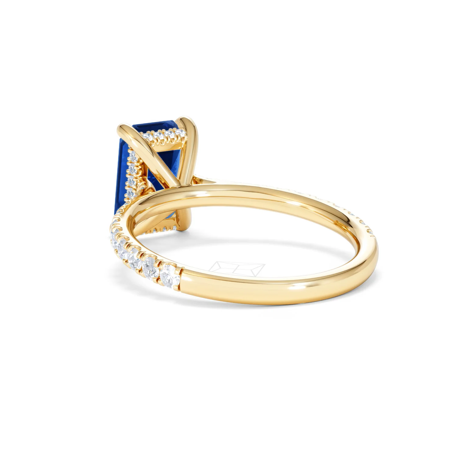 Amora Gem 2.50ct Emerald Cut Lab Sapphire Hidden Halo Engagement Ring with Side Stones in 18K Yellow Gold - Image 56