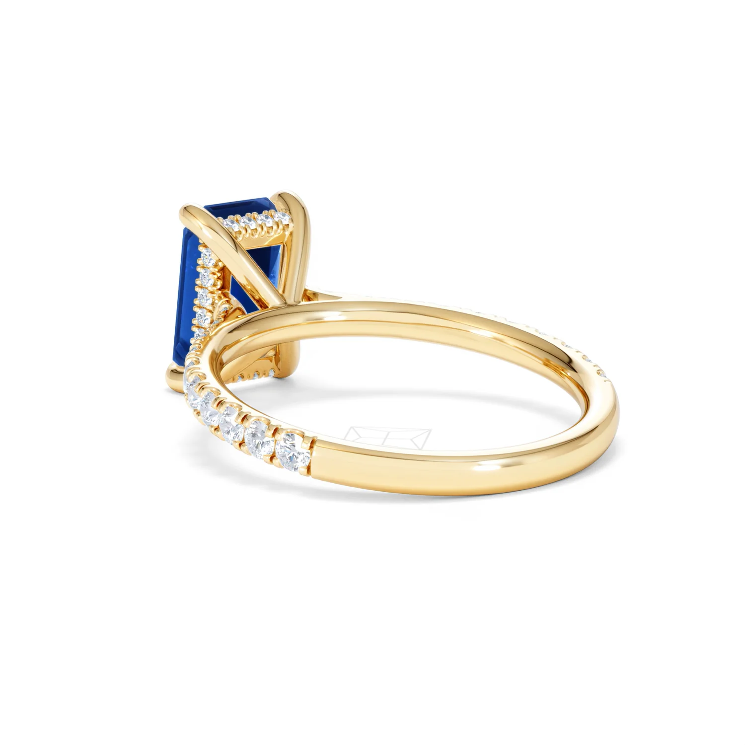 Amora Gem 2.50ct Emerald Cut Lab Sapphire Hidden Halo Engagement Ring with Side Stones in 18K Yellow Gold - Image 57