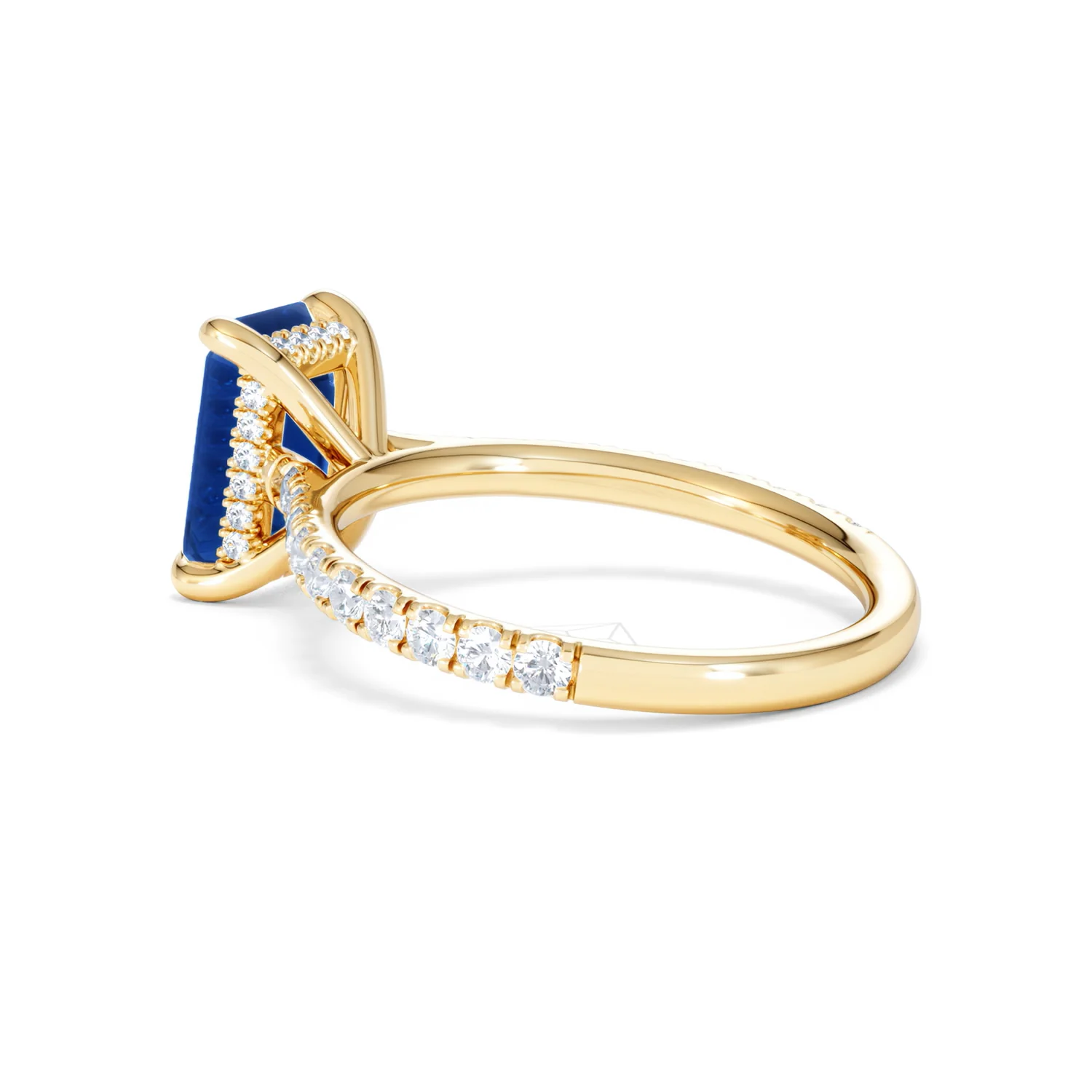 Amora Gem 2.50ct Emerald Cut Lab Sapphire Hidden Halo Engagement Ring with Side Stones in 18K Yellow Gold - Image 61