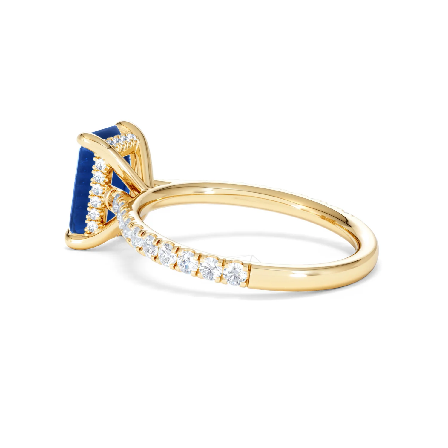 Amora Gem 2.50ct Emerald Cut Lab Sapphire Hidden Halo Engagement Ring with Side Stones in 18K Yellow Gold - Image 62