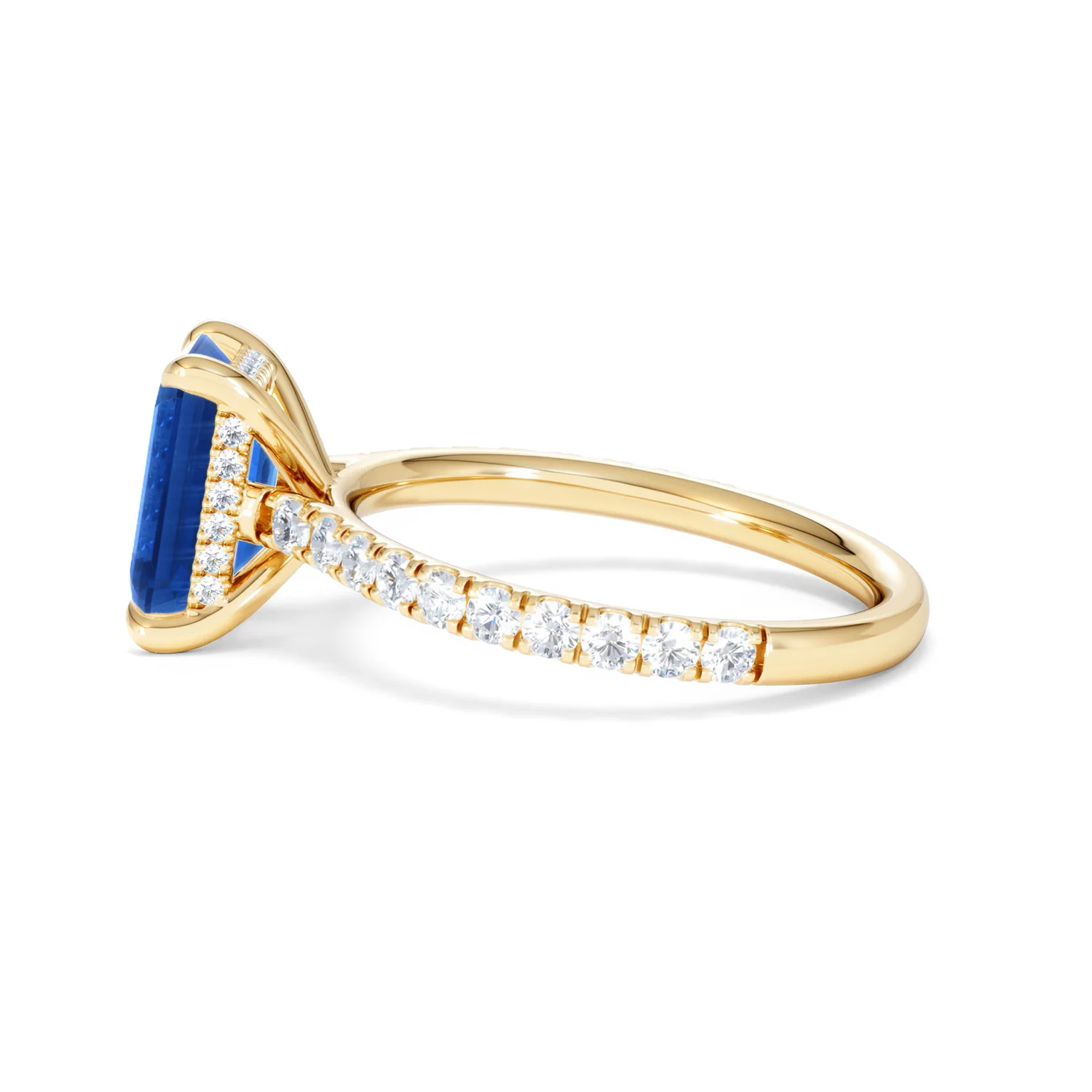 Amora Gem 2.50ct Emerald Cut Lab Sapphire Hidden Halo Engagement Ring with Side Stones in 18K Yellow Gold - Image 68