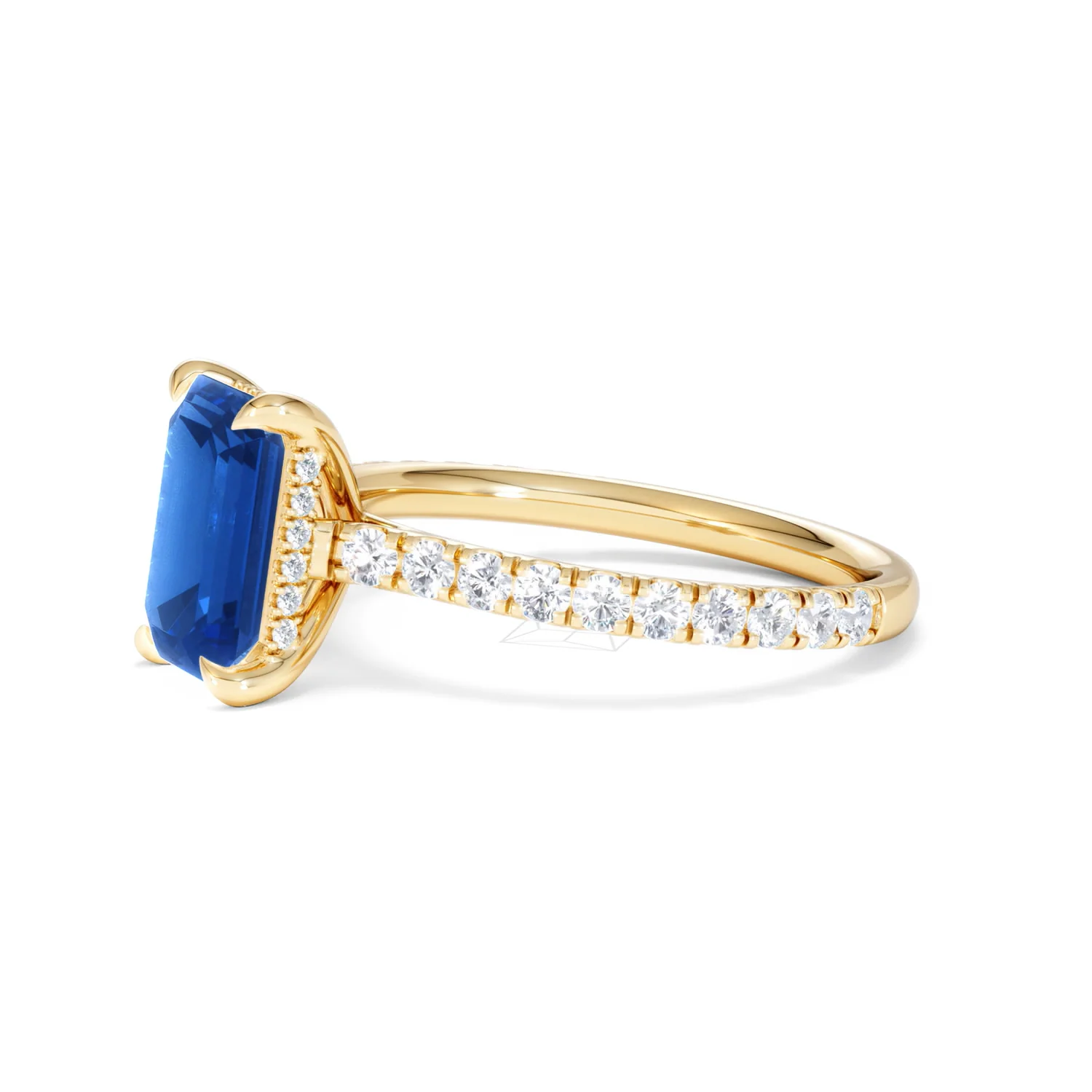Amora Gem 2.50ct Emerald Cut Lab Sapphire Hidden Halo Engagement Ring with Side Stones in 18K Yellow Gold - Image 75