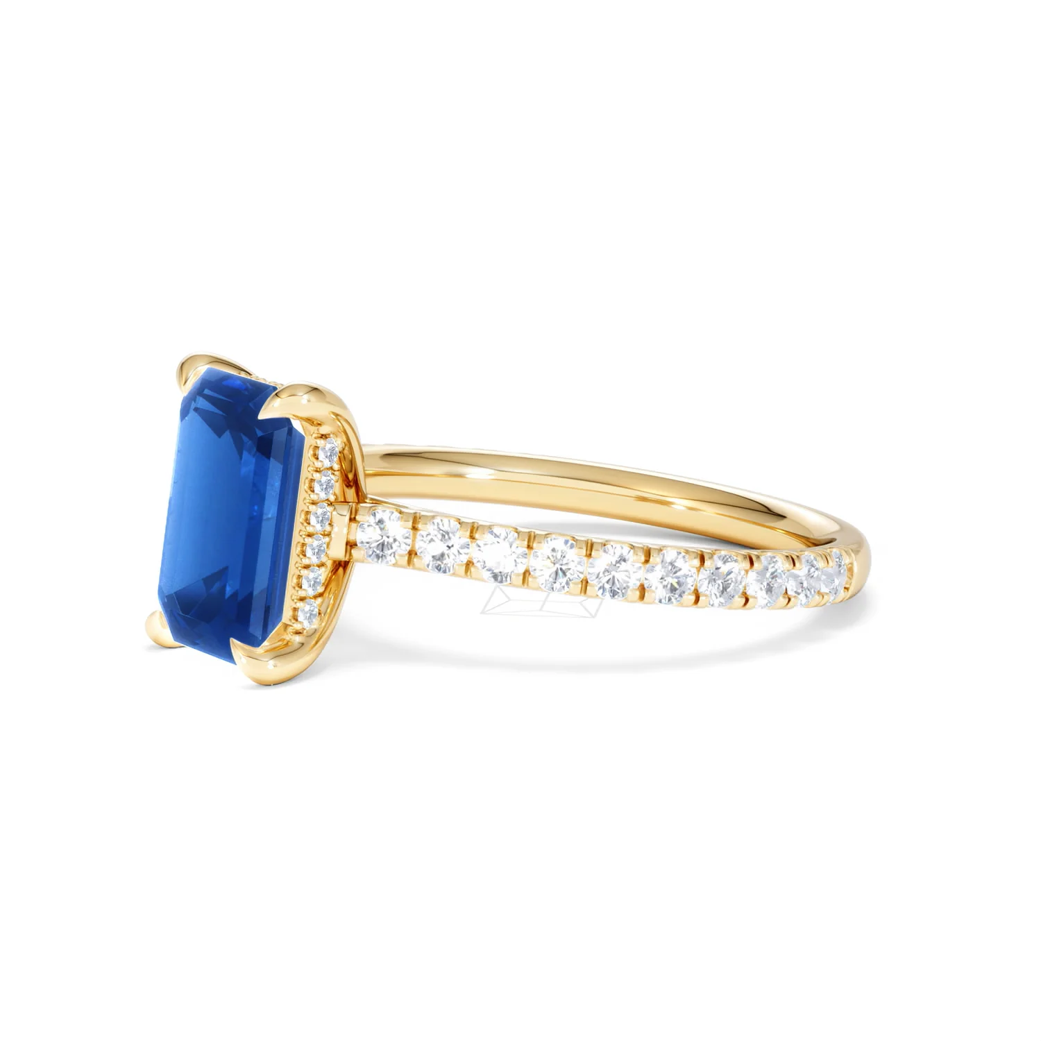 Amora Gem 2.50ct Emerald Cut Lab Sapphire Hidden Halo Engagement Ring with Side Stones in 18K Yellow Gold - Image 77