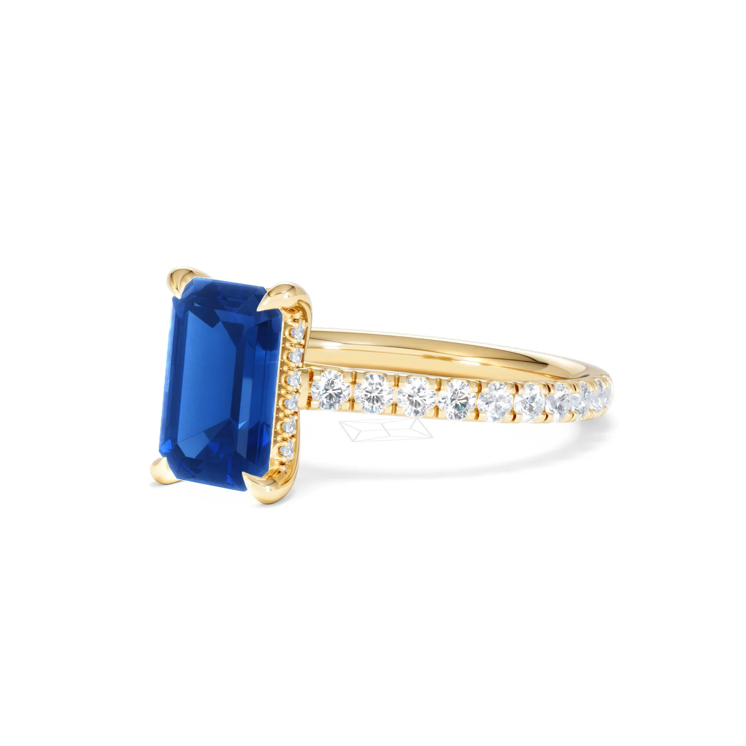 Amora Gem 2.50ct Emerald Cut Lab Sapphire Hidden Halo Engagement Ring with Side Stones in 18K Yellow Gold - Image 81
