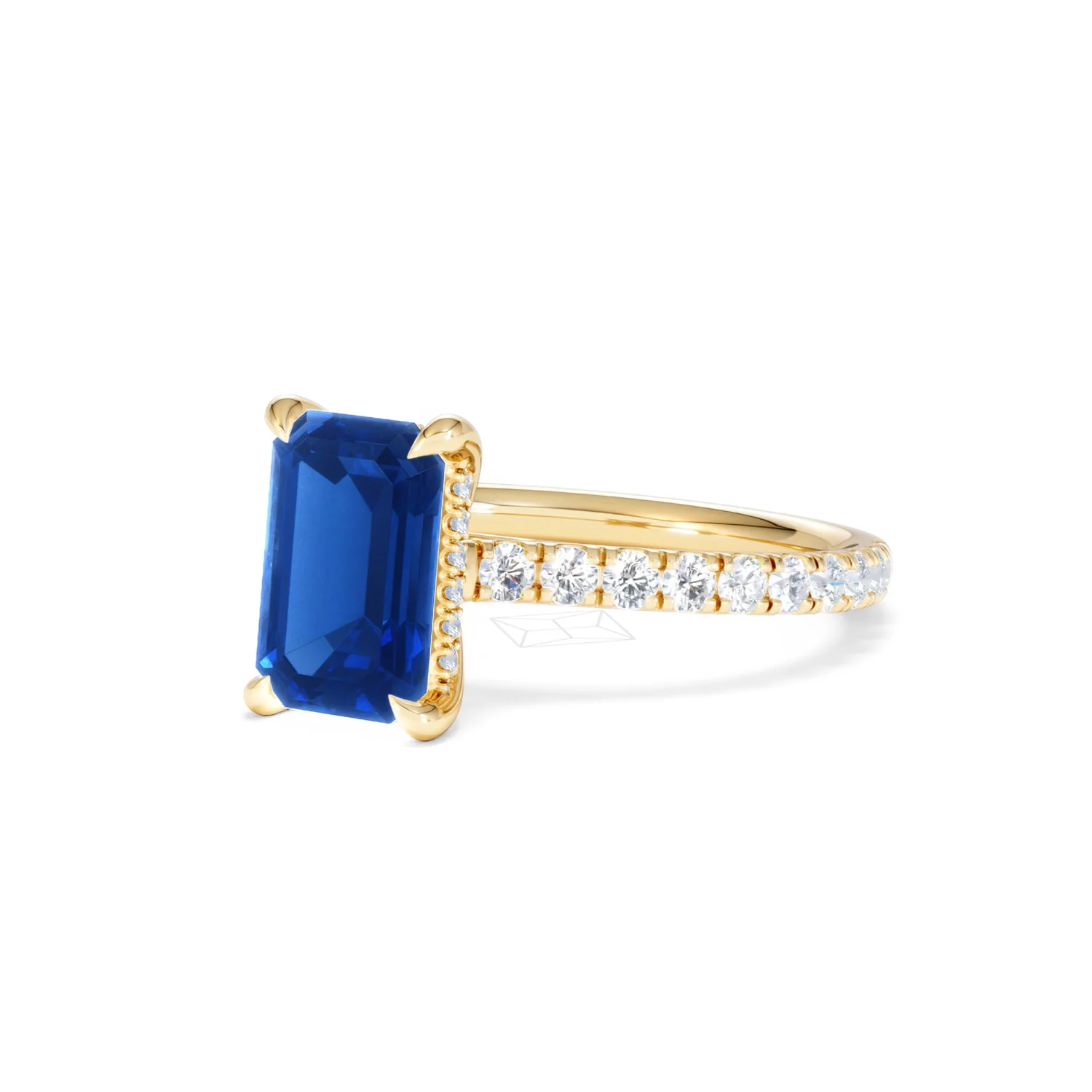 Amora Gem 2.50ct Emerald Cut Lab Sapphire Hidden Halo Engagement Ring with Side Stones in 18K Yellow Gold - Image 82