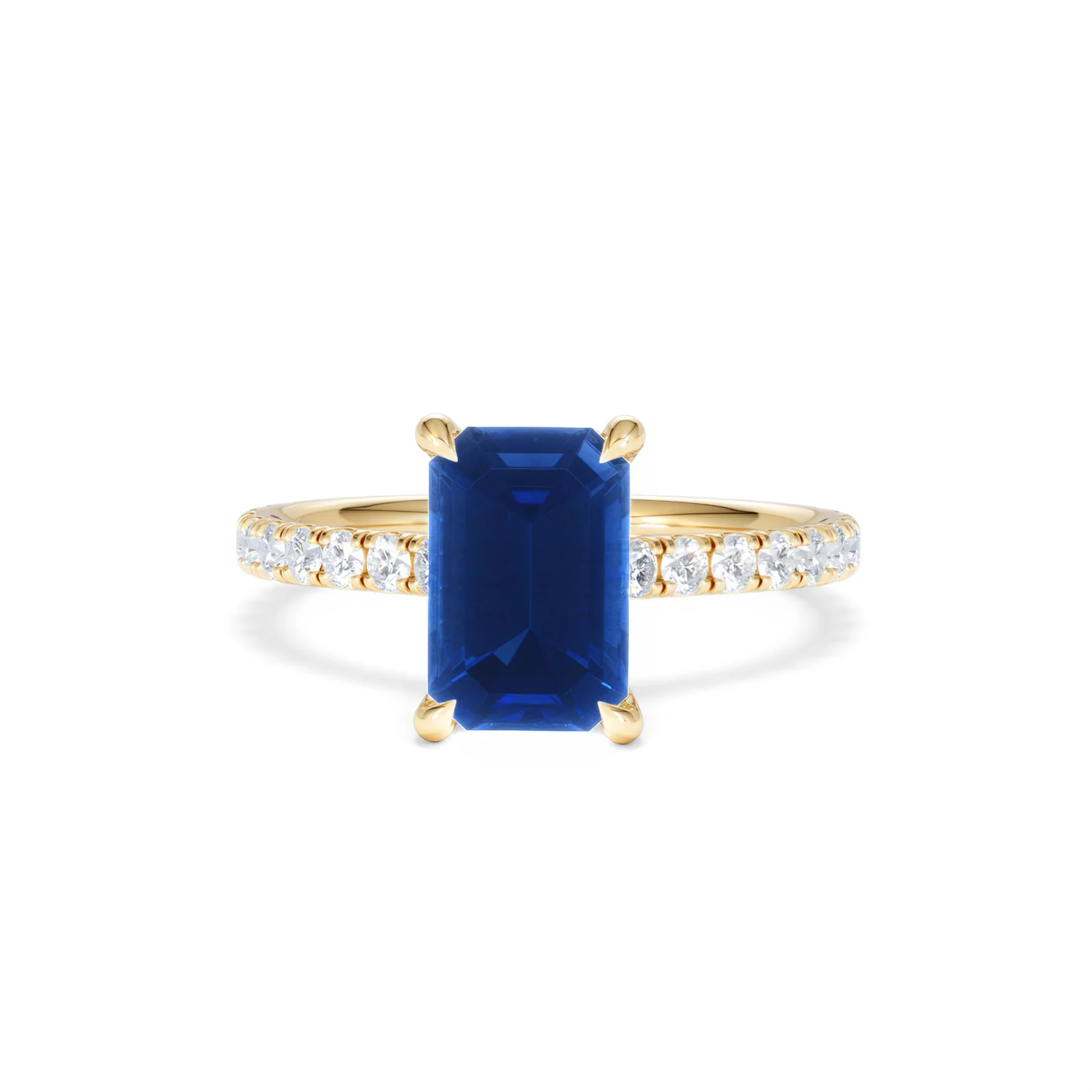 Amora Gem 2.50ct Emerald Cut Lab Sapphire Hidden Halo Engagement Ring with Side Stones in 18K Yellow Gold - Image 88