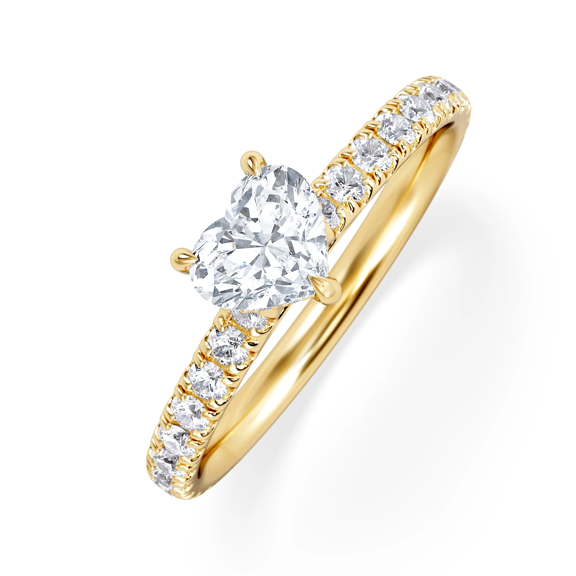 Amora Heart 0.97ct Hidden Halo Diamond Engagement Ring With Side Stones Set in 18K Gold