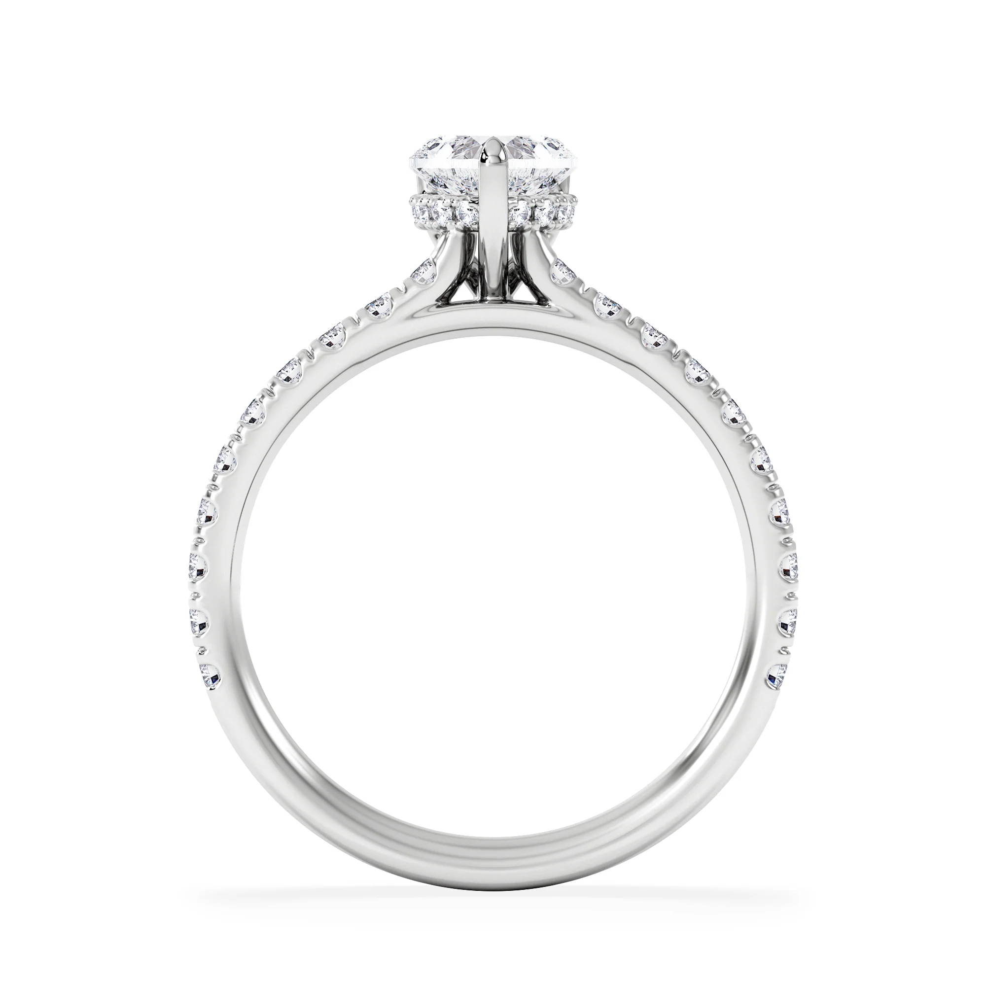 Amora Heart 0.97ct Hidden Halo Lab Diamond Engagement Ring With Side Stones Set in 18K White Gold - Image 3