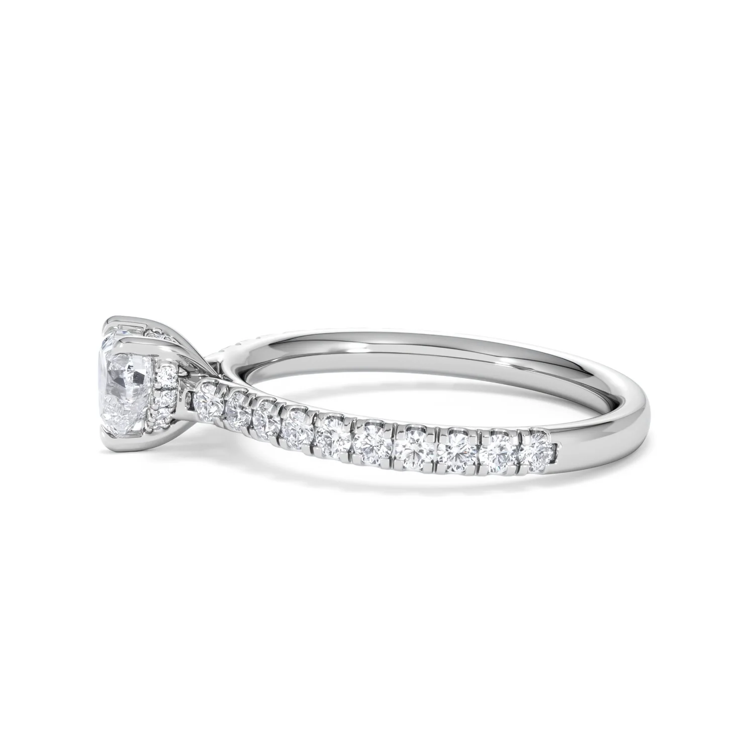 Amora Heart 0.97ct Hidden Halo Lab Diamond Engagement Ring With Side Stones Set in 18K White Gold - Image 70