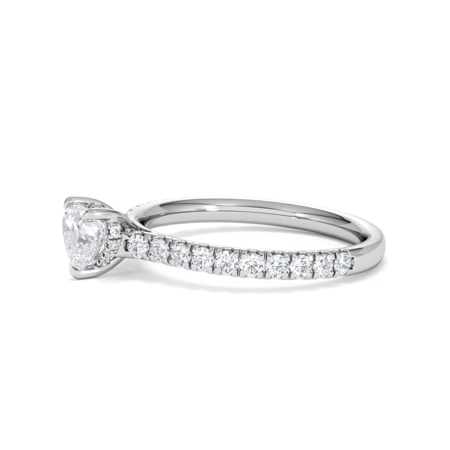 Amora Heart 0.97ct Hidden Halo Lab Diamond Engagement Ring With Side Stones Set in 18K White Gold - Image 73