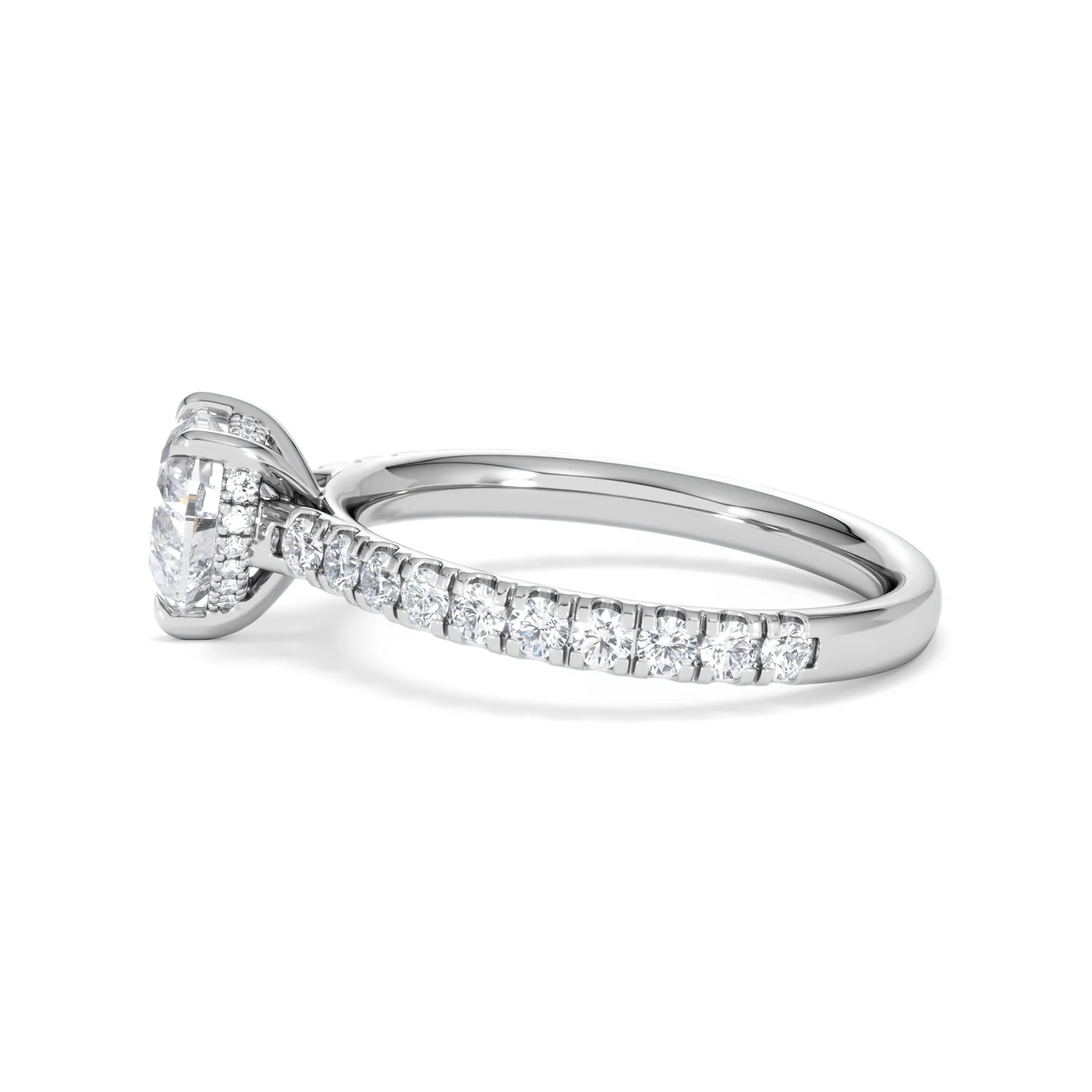 Amora Heart 1.47ct Hidden Halo Lab Diamond Engagement Ring With Side Stones Set in 18K White Gold - Image 68