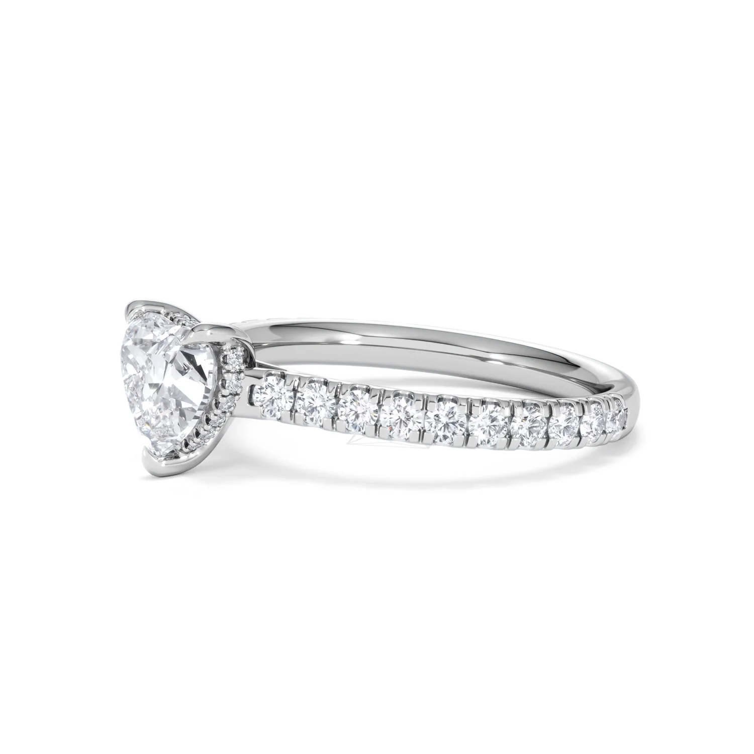 Amora Heart 1.47ct Hidden Halo Lab Diamond Engagement Ring With Side Stones Set in 18K White Gold - Image 75