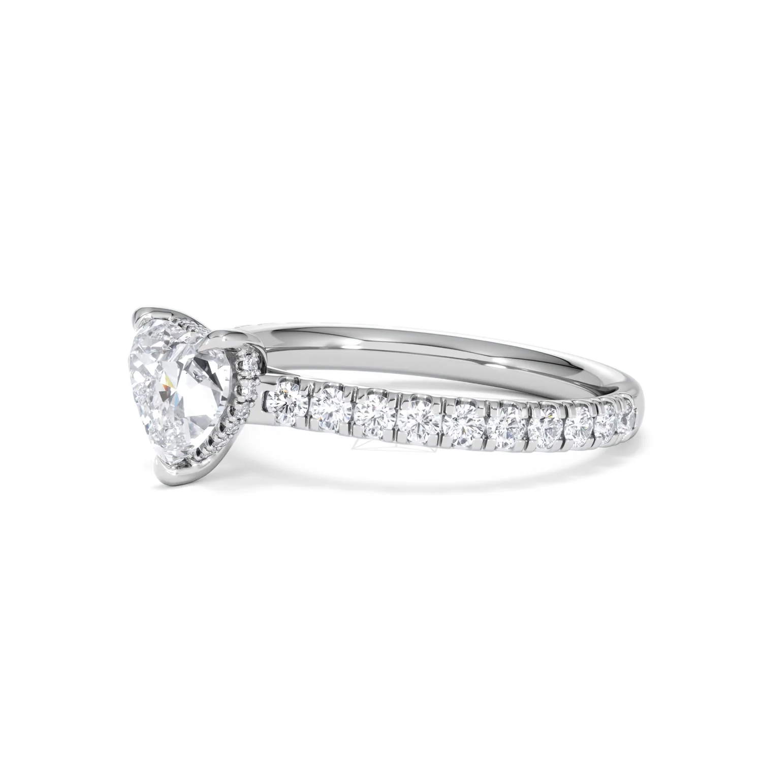 Amora Heart 1.47ct Hidden Halo Lab Diamond Engagement Ring With Side Stones Set in 18K White Gold - Image 76