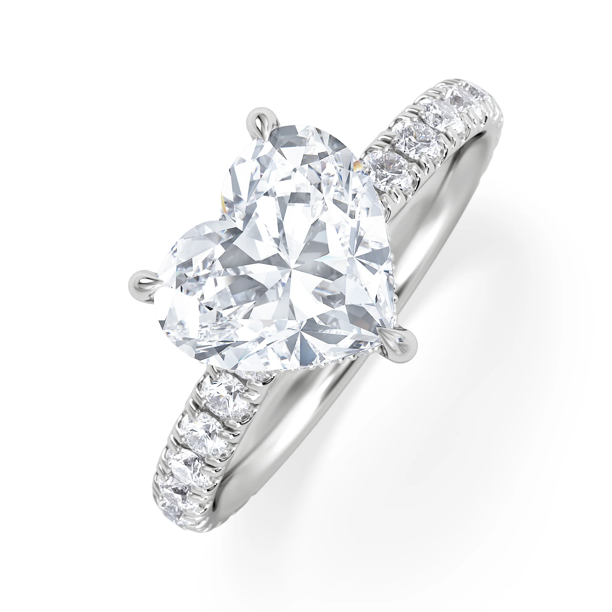 Amora Heart 2.55ct Hidden Halo Lab Diamond Engagement Ring With Side Stones Set in 18K Platinum