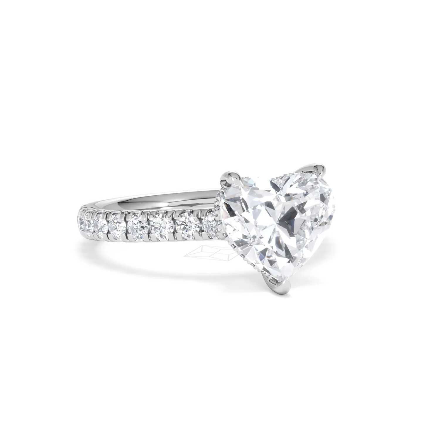 Amora Heart 2.55ct Hidden Halo Lab Diamond Engagement Ring With Side Stones Set in 18K White Gold - Image 13