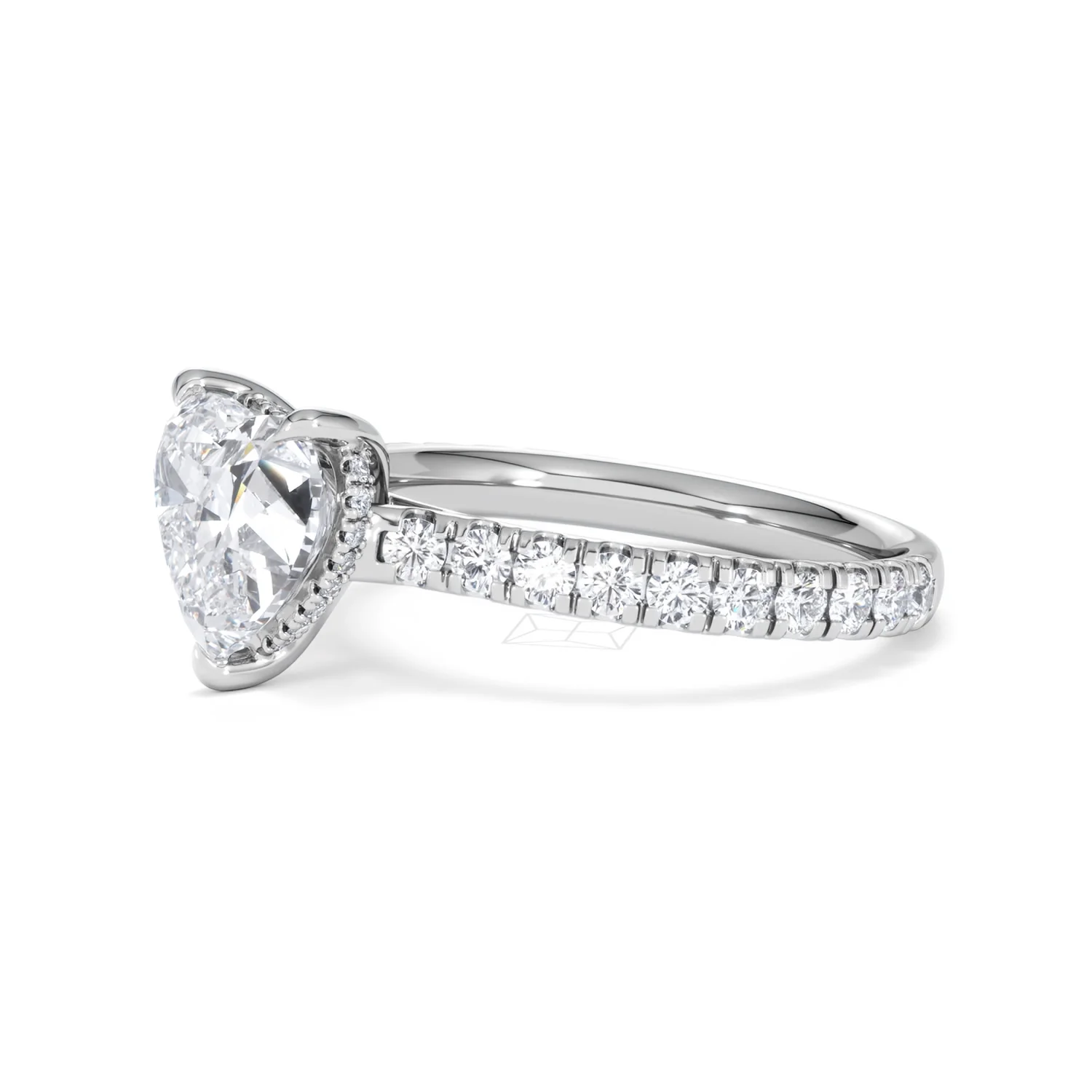 Amora Heart 2.55ct Hidden Halo Lab Diamond Engagement Ring With Side Stones Set in 18K White Gold - Image 75