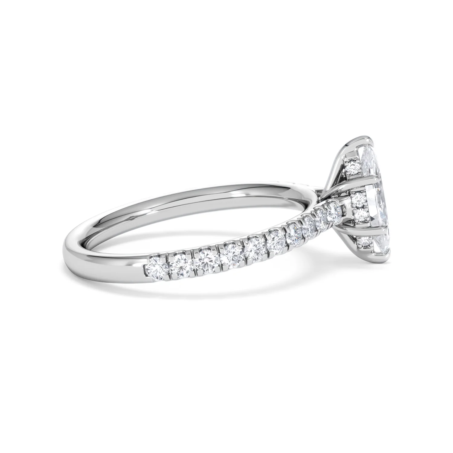 Amora Marquise 0.97ct Hidden Halo Diamond Engagement Ring with Side Stones Set in 18K White Gold - Image 28