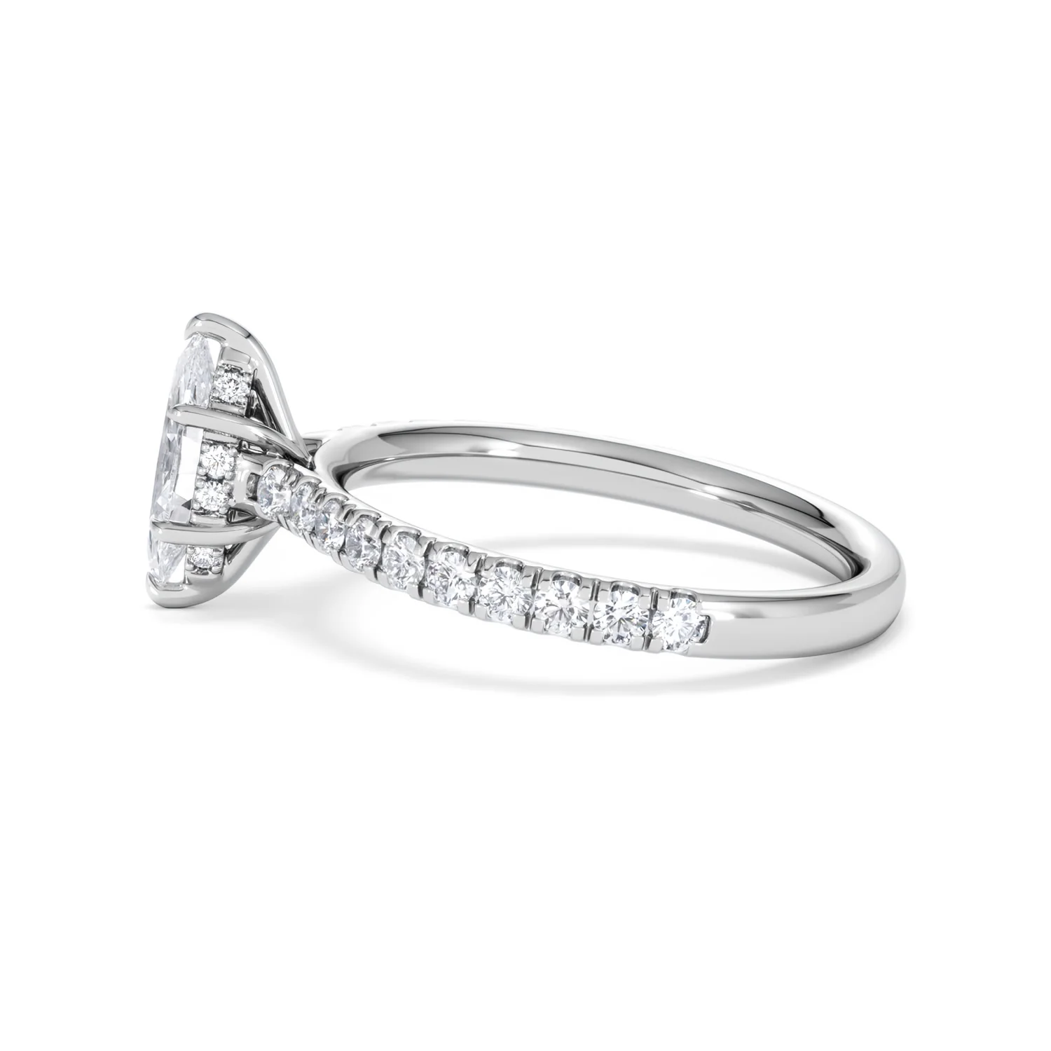 Amora Marquise 0.97ct Hidden Halo Diamond Engagement Ring with Side Stones Set in 18K White Gold - Image 67