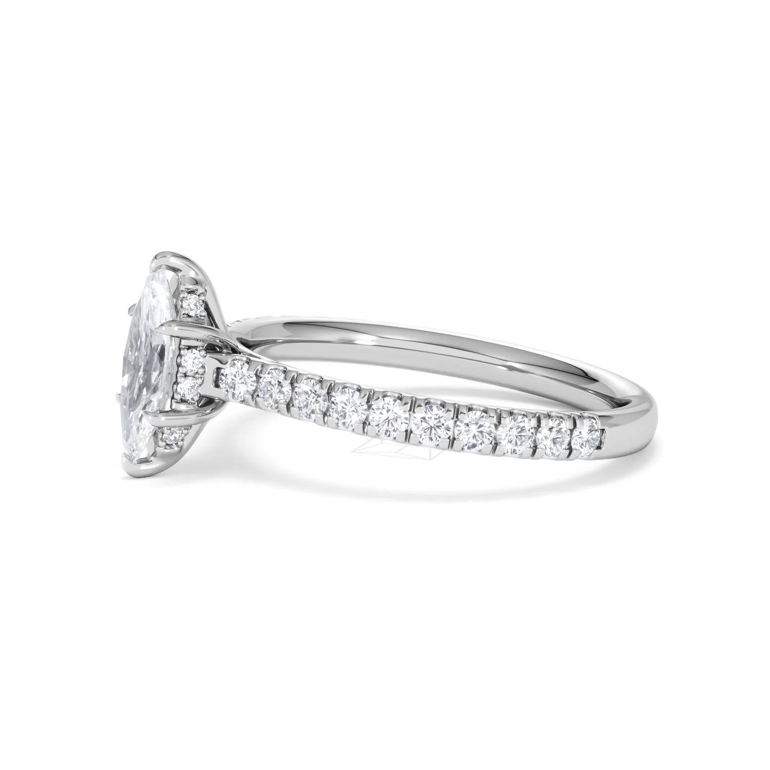 Amora Marquise 0.97ct Hidden Halo Diamond Engagement Ring with Side Stones Set in 18K White Gold - Image 73