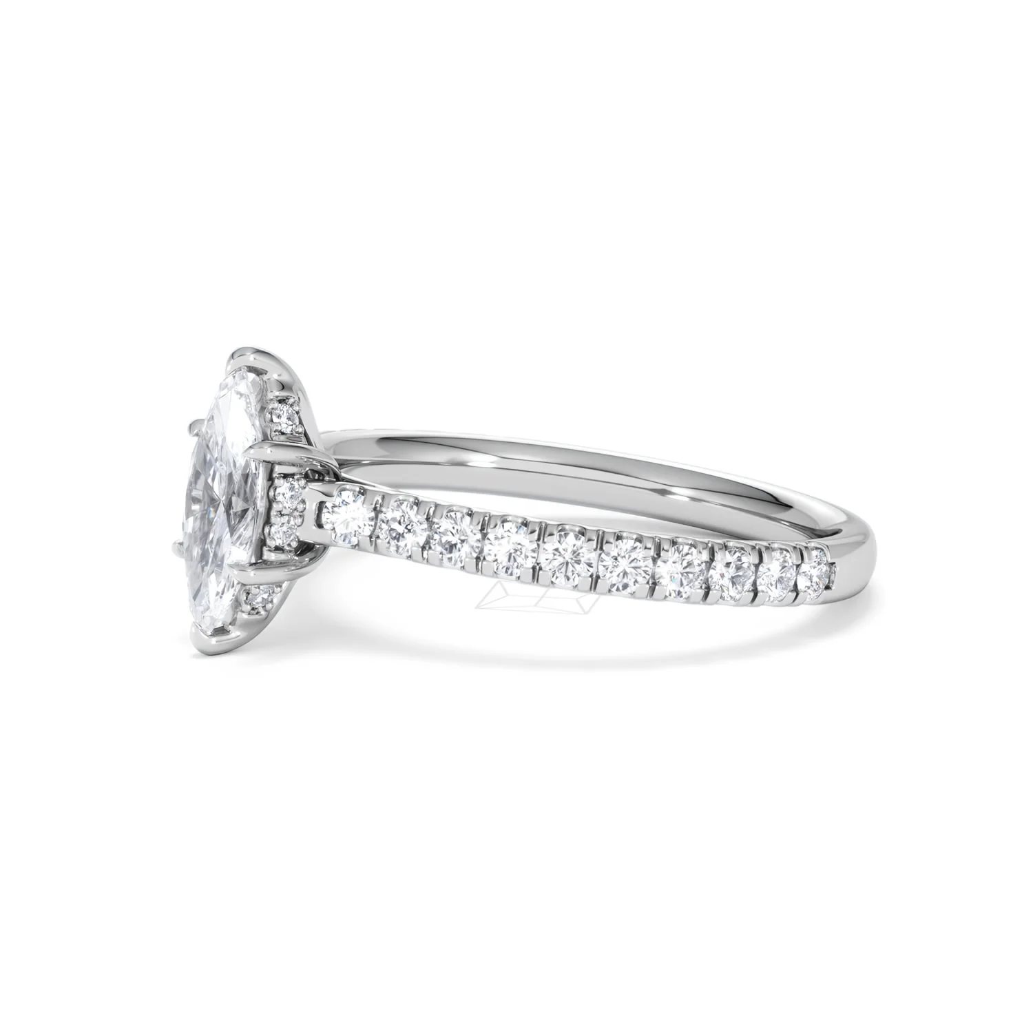 Amora Marquise 0.97ct Hidden Halo Diamond Engagement Ring with Side Stones Set in 18K White Gold - Image 75