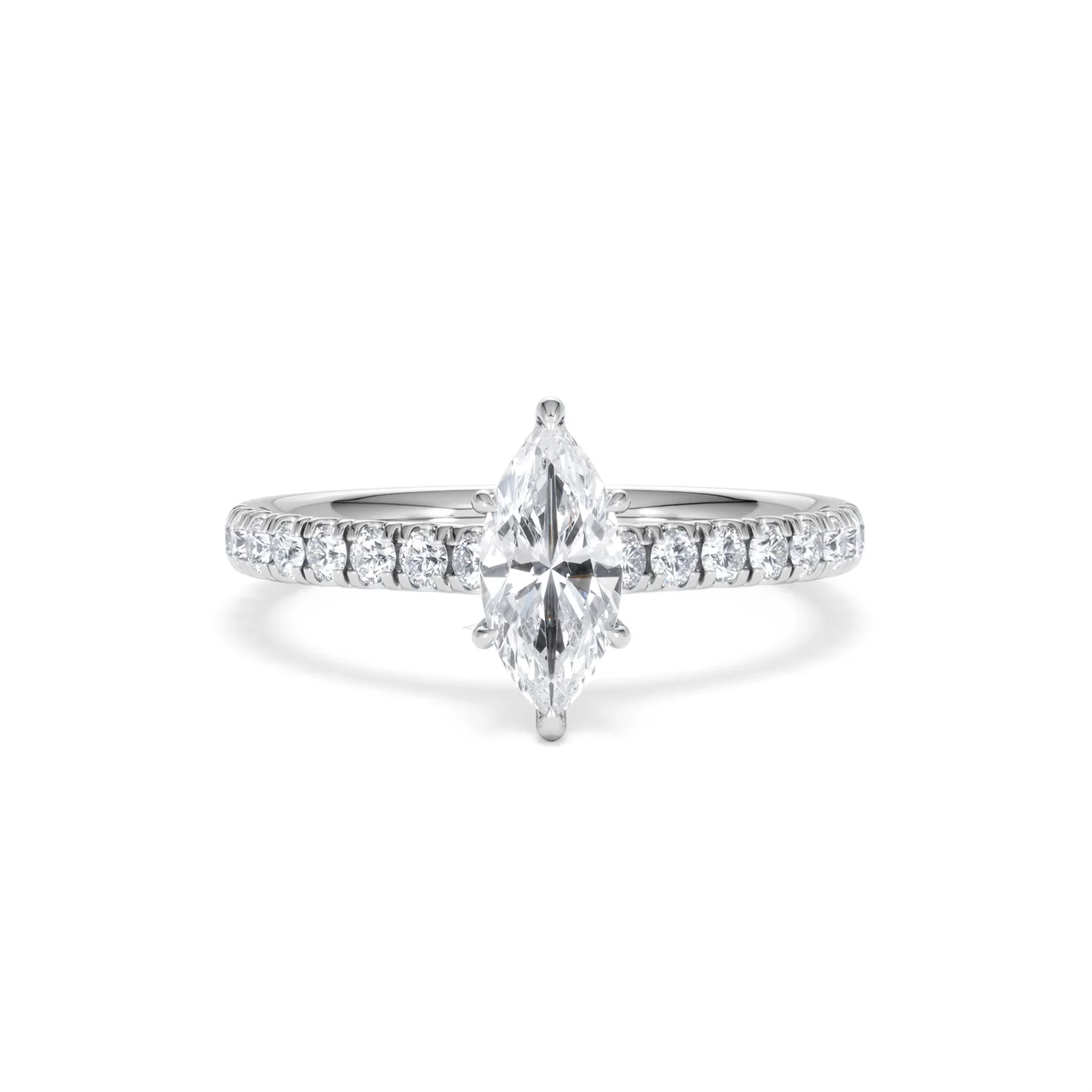 Amora Marquise 0.97ct Hidden Halo Diamond Engagement Ring with Side Stones Set in 18K White Gold - Image 8