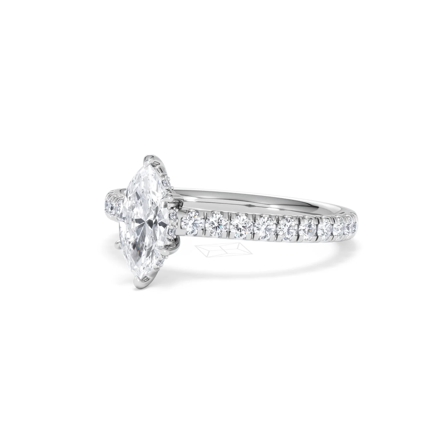 Amora Marquise 0.97ct Hidden Halo Diamond Engagement Ring with Side Stones Set in 18K White Gold - Image 81