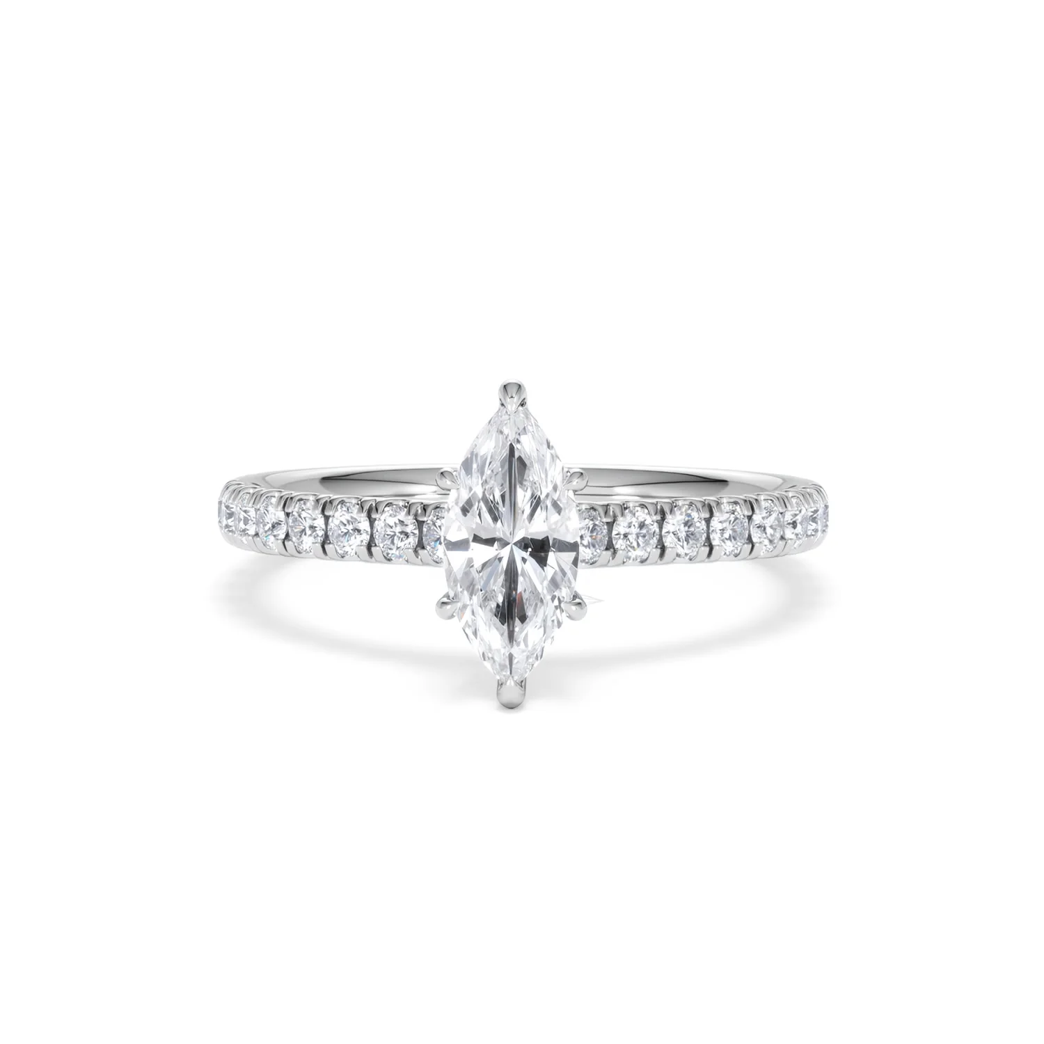 Amora Marquise 0.97ct Hidden Halo Diamond Engagement Ring with Side Stones Set in 18K White Gold - Image 87