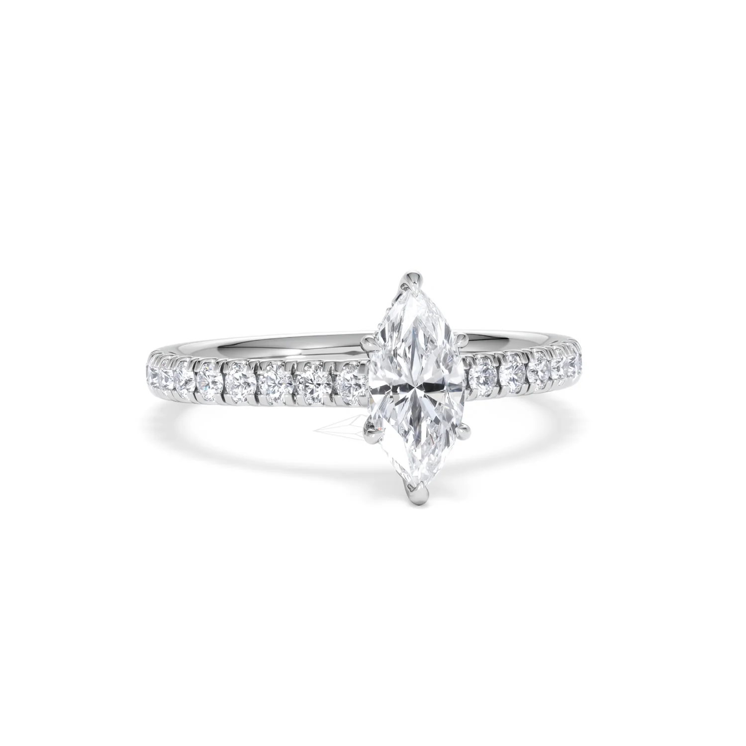 Amora Marquise 0.97ct Hidden Halo Diamond Engagement Ring With Side Stones Set in Platinum - Image 10