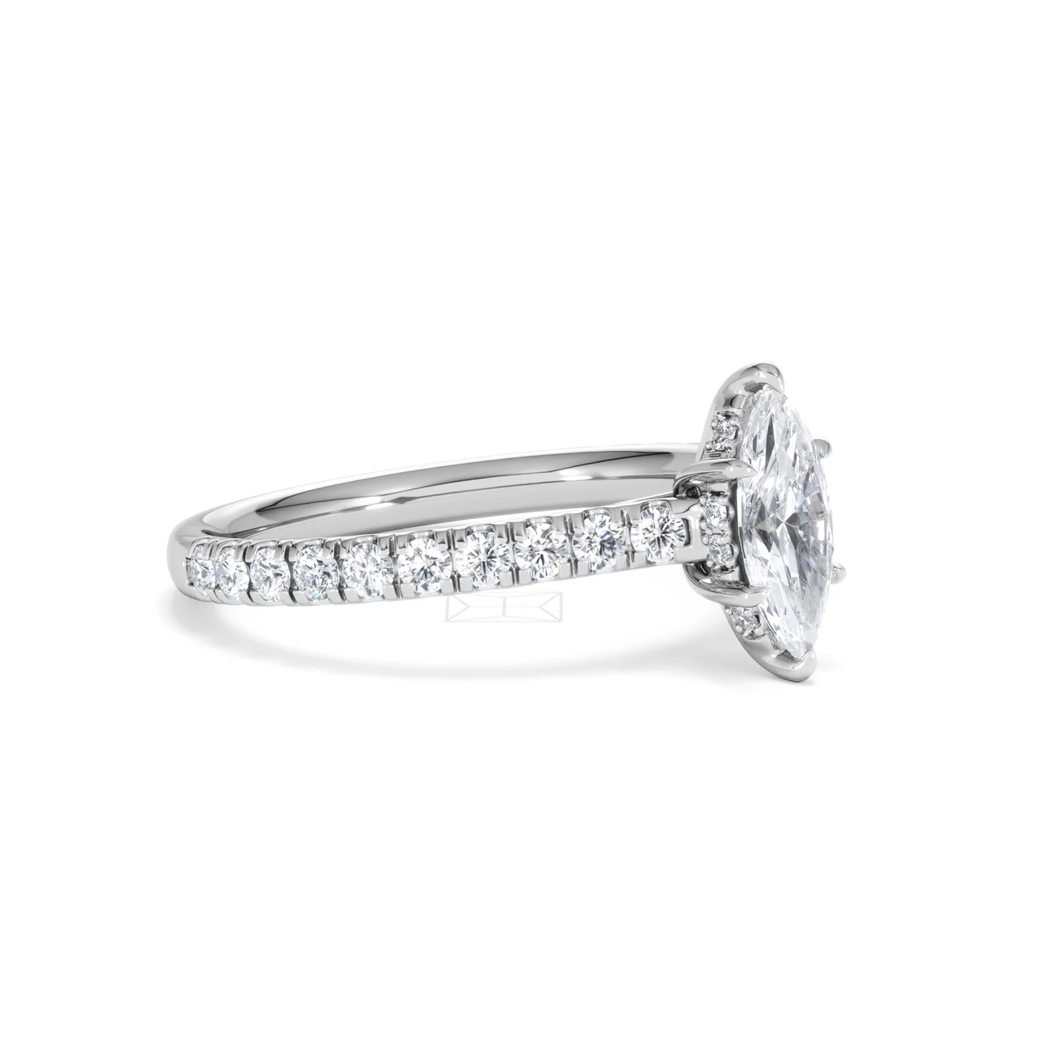 Amora Marquise 0.97ct Hidden Halo Diamond Engagement Ring With Side Stones Set in Platinum - Image 18