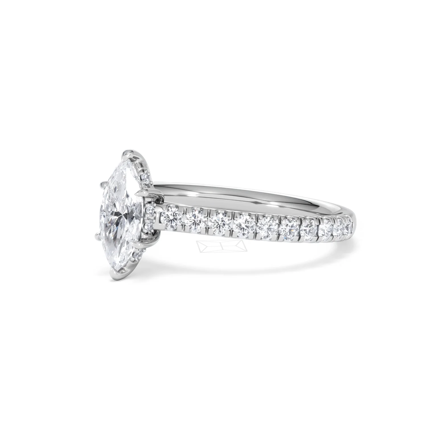 Amora Marquise 0.97ct Hidden Halo Diamond Engagement Ring With Side Stones Set in Platinum - Image 79