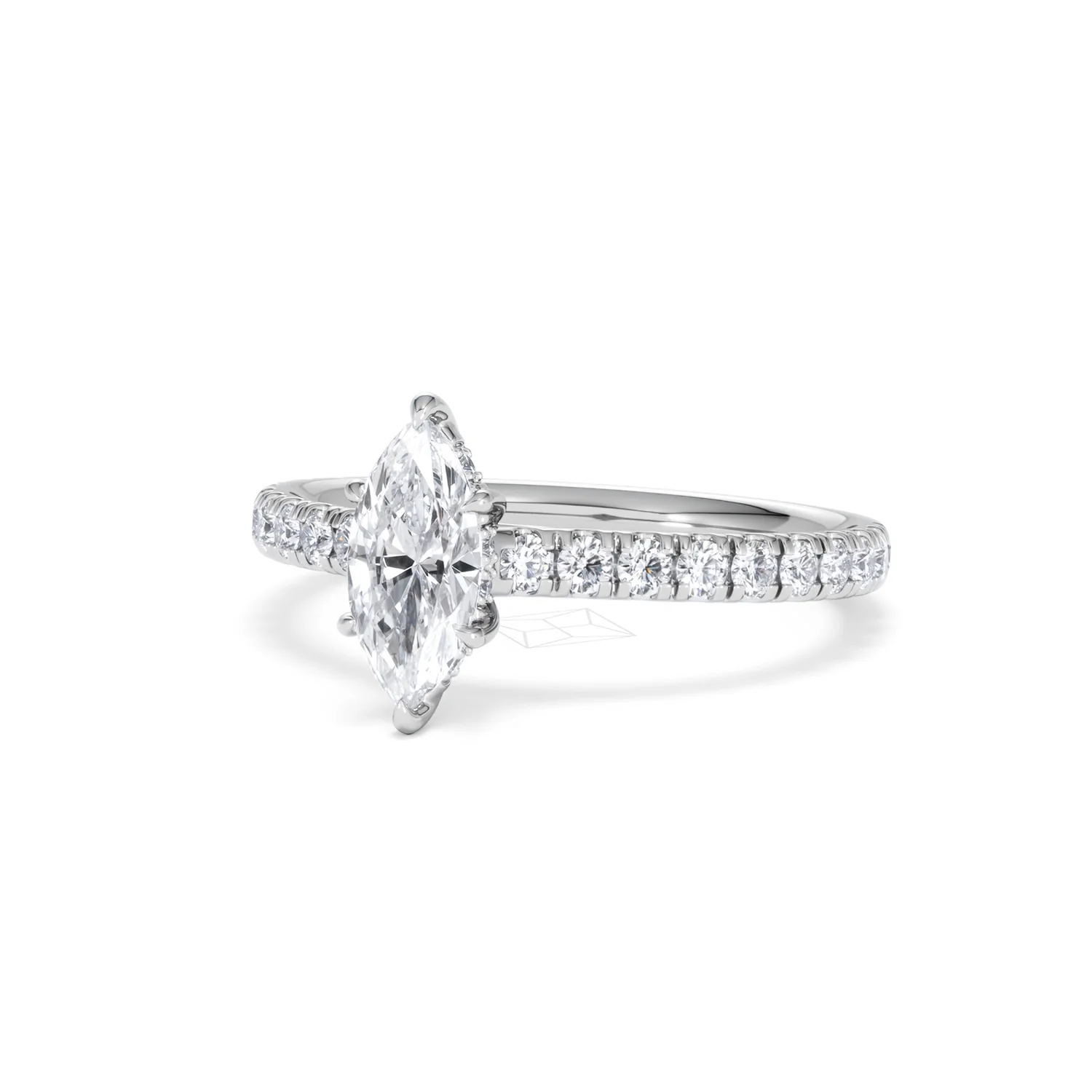 Amora Marquise 0.97ct Hidden Halo Diamond Engagement Ring With Side Stones Set in Platinum - Image 83