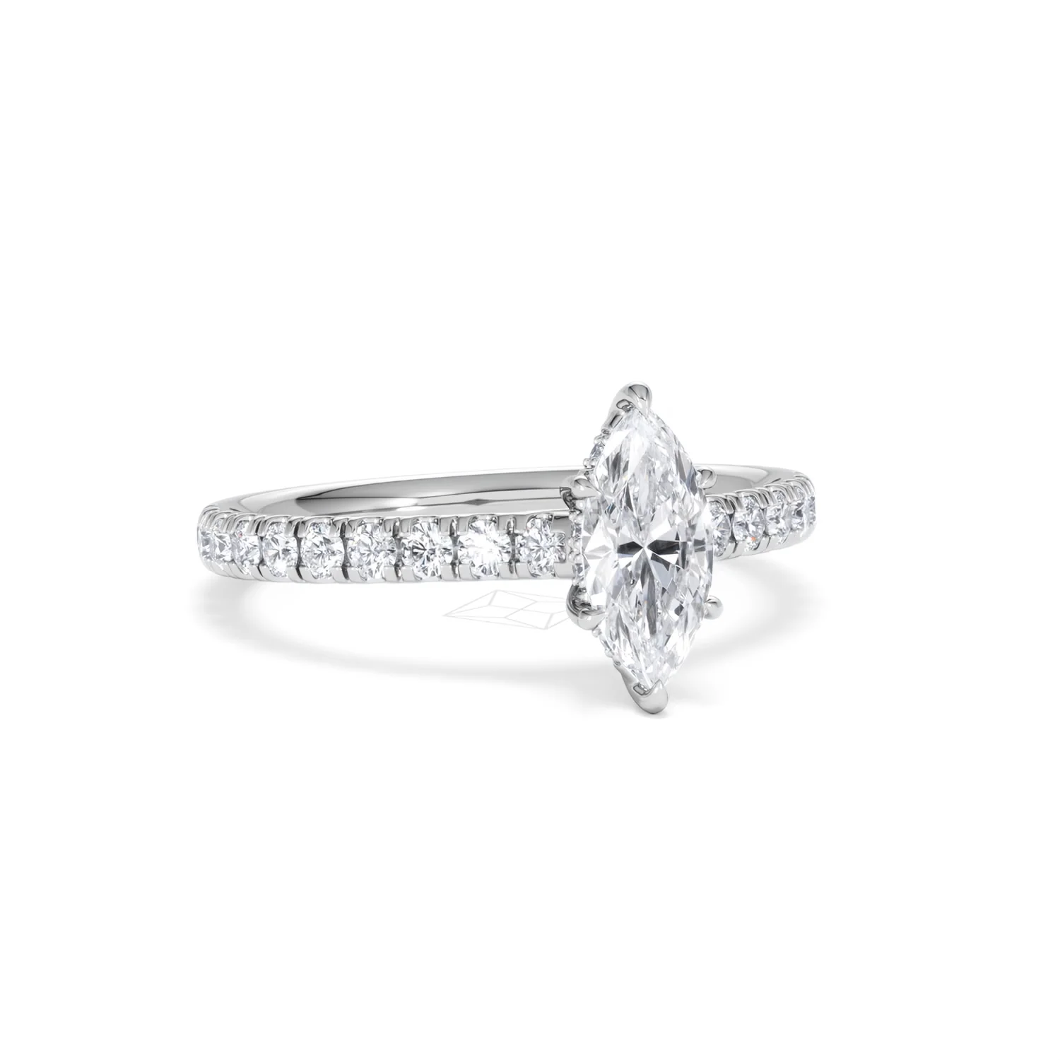 Amora Marquise 0.97ct Hidden Halo Lab Diamond Engagement Ring with Side Stones Set in 18K White Gold - Image 12