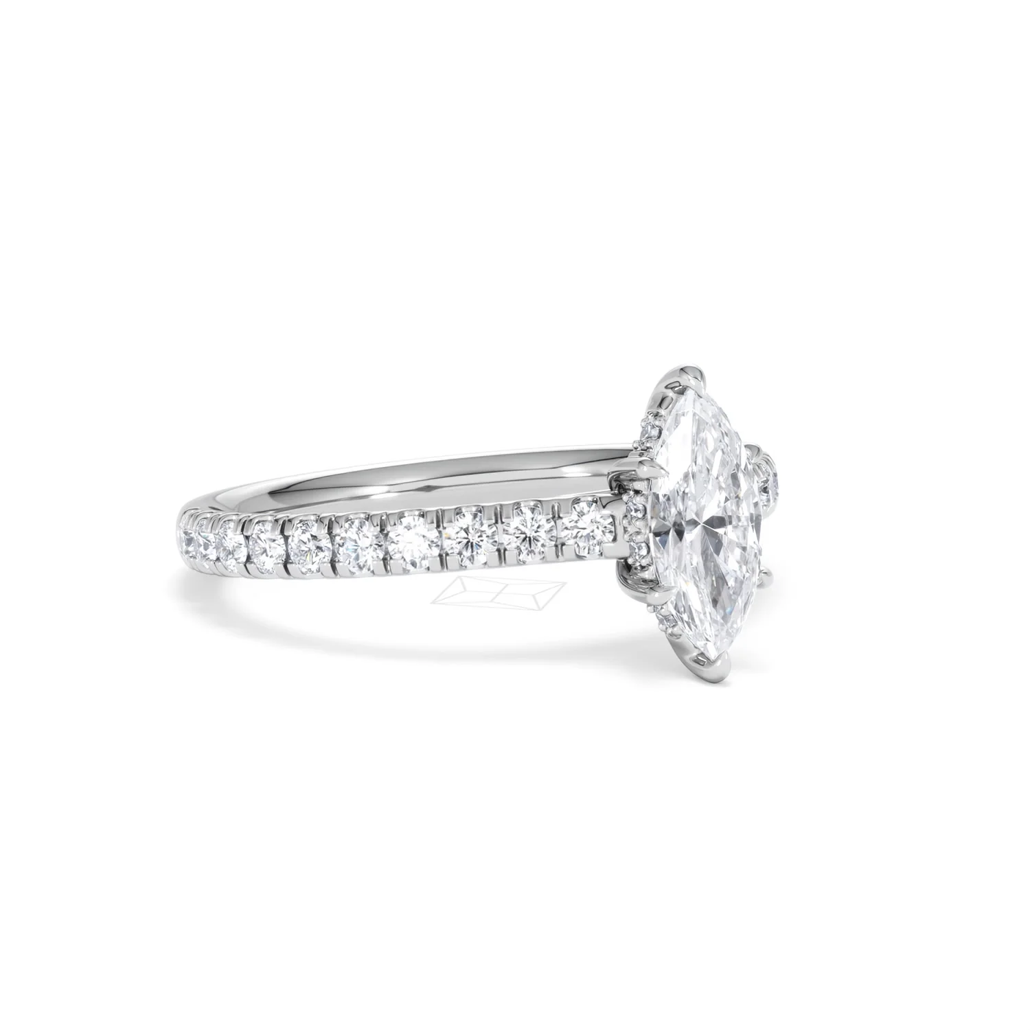 Amora Marquise 0.97ct Hidden Halo Lab Diamond Engagement Ring with Side Stones Set in 18K White Gold - Image 15