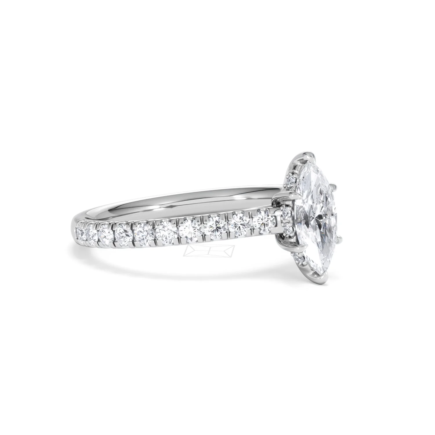 Amora Marquise 0.97ct Hidden Halo Lab Diamond Engagement Ring with Side Stones Set in 18K White Gold - Image 17