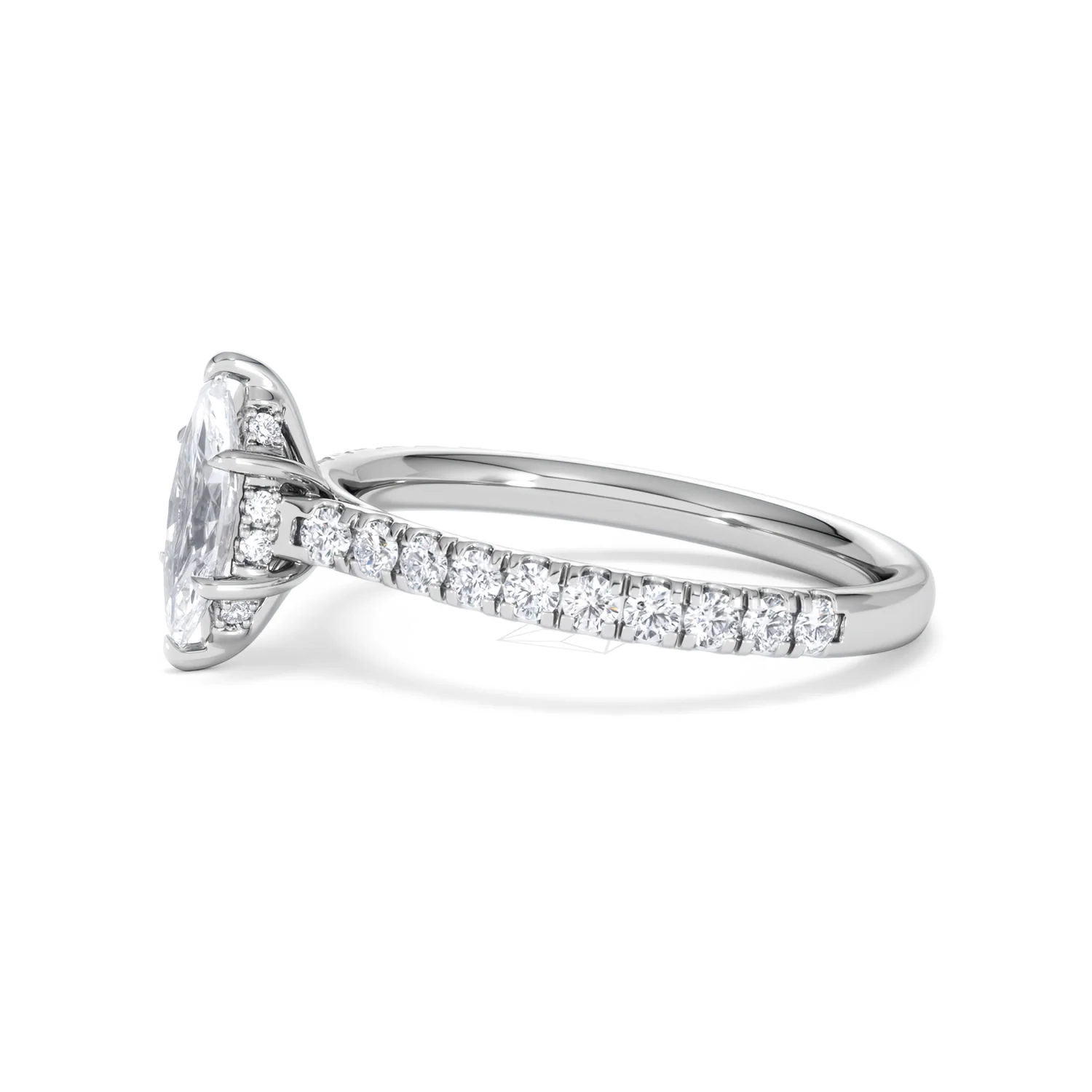 Amora Marquise 0.97ct Hidden Halo Lab Diamond Engagement Ring with Side Stones Set in 18K White Gold - Image 72