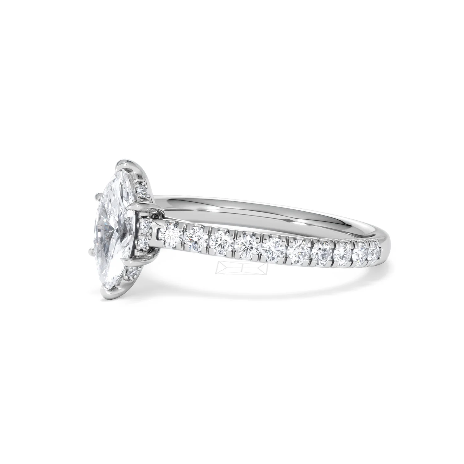 Amora Marquise 0.97ct Hidden Halo Lab Diamond Engagement Ring with Side Stones Set in 18K White Gold - Image 77