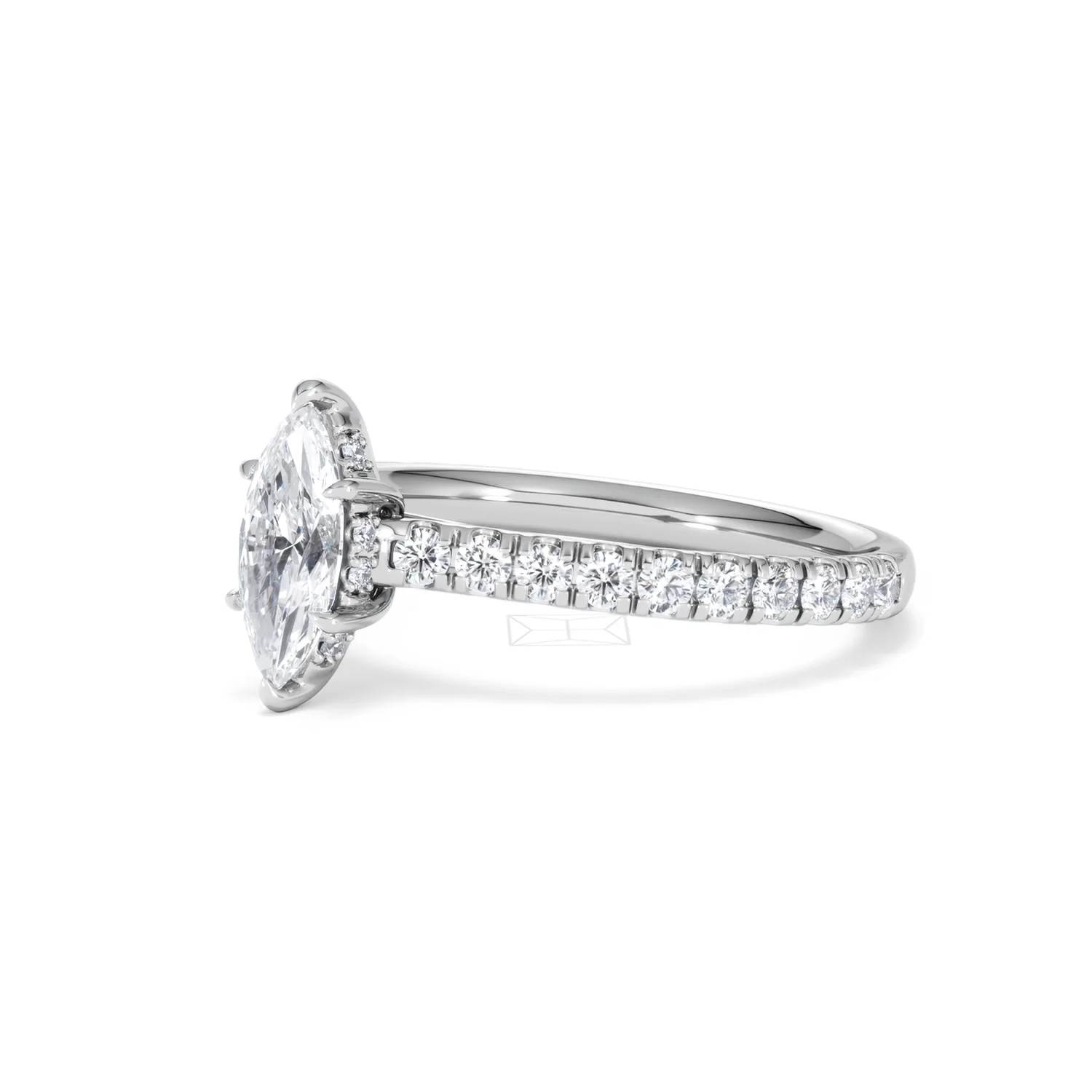Amora Marquise 0.97ct Hidden Halo Lab Diamond Engagement Ring with Side Stones Set in 18K White Gold - Image 78