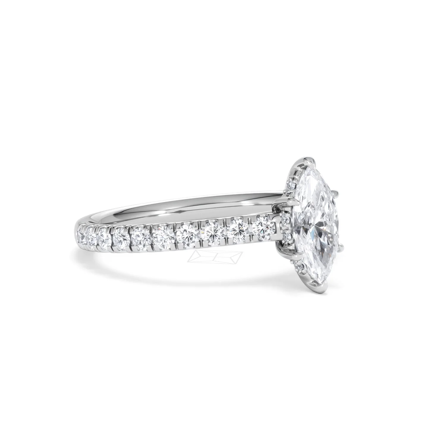 Amora Marquise 0.97ct Hidden Halo Lab Diamond Engagement Ring With Side Stones Set in Platinum - Image 16