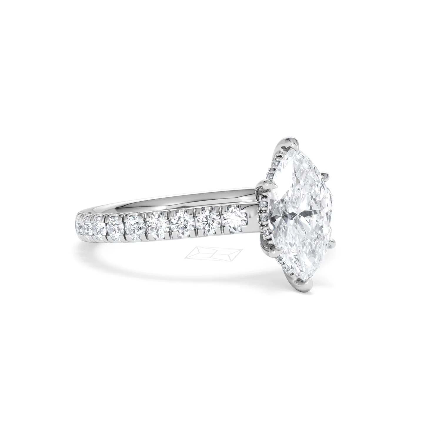 Amora Marquise 1.47ct Hidden Halo Engagement Ring With Side Stone Set in Platinum - Image 15